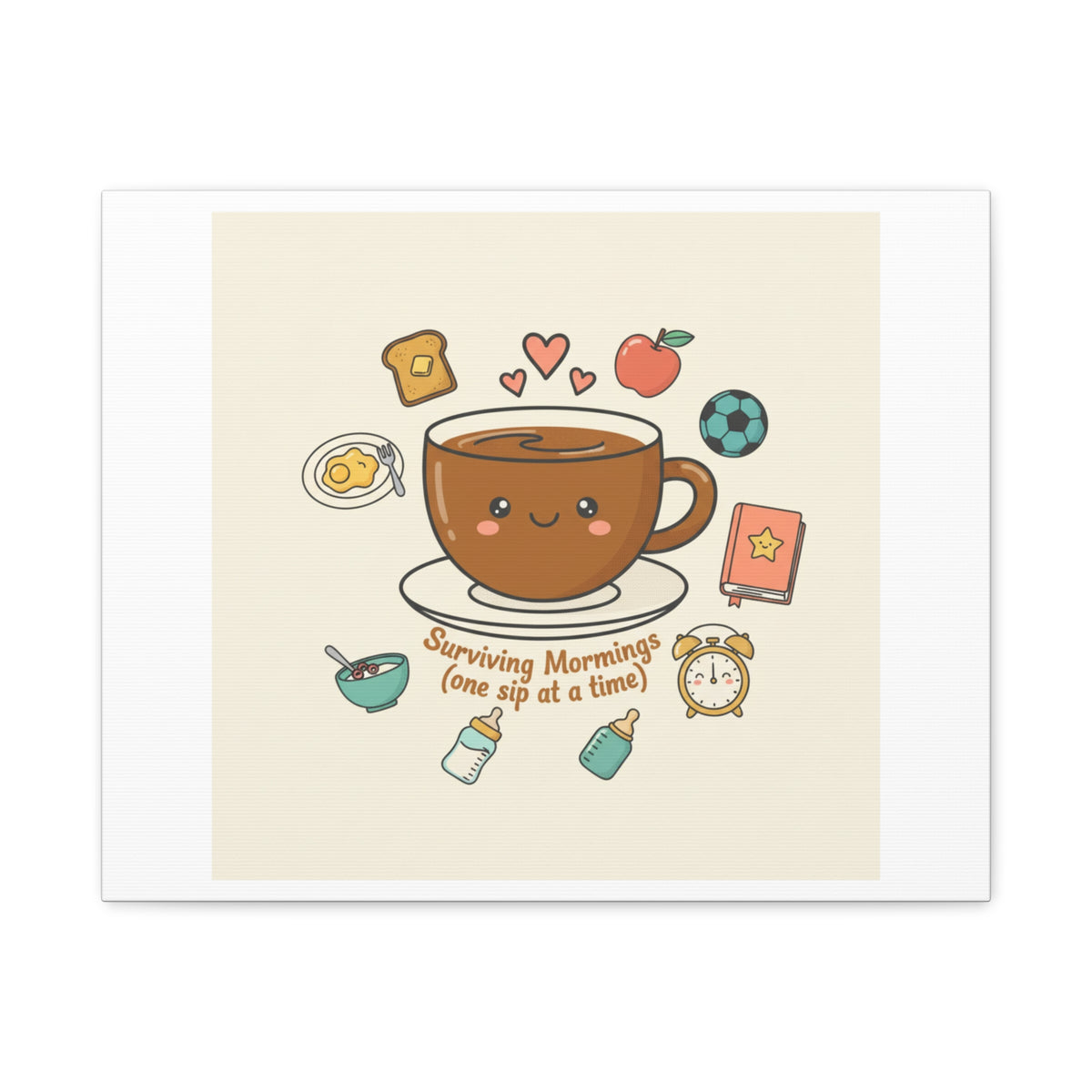 Surviving Mornings (One Sip at a Time) Canvas | Parenting Morning Humor, Coffee & Kids