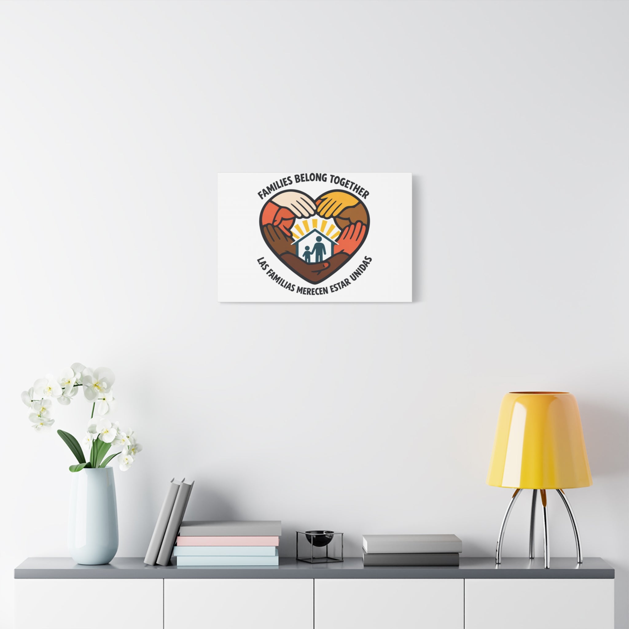 Families Belong Together Canvas, family unity solidarity, bilingual inclusive decor