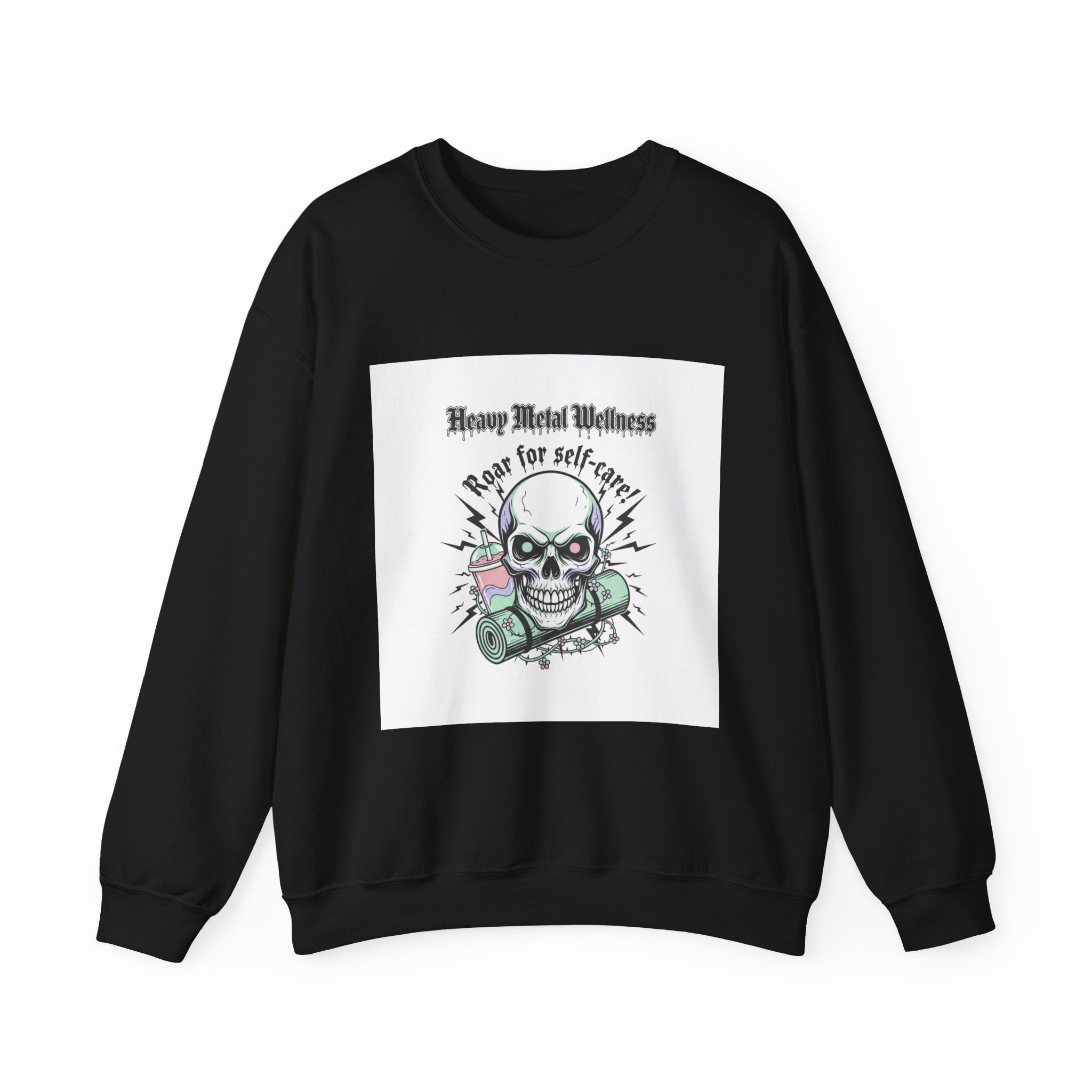 Heavy Metal Wellness Skull Crewneck Sweatshirt | metal font shirt, gothic wellness quote