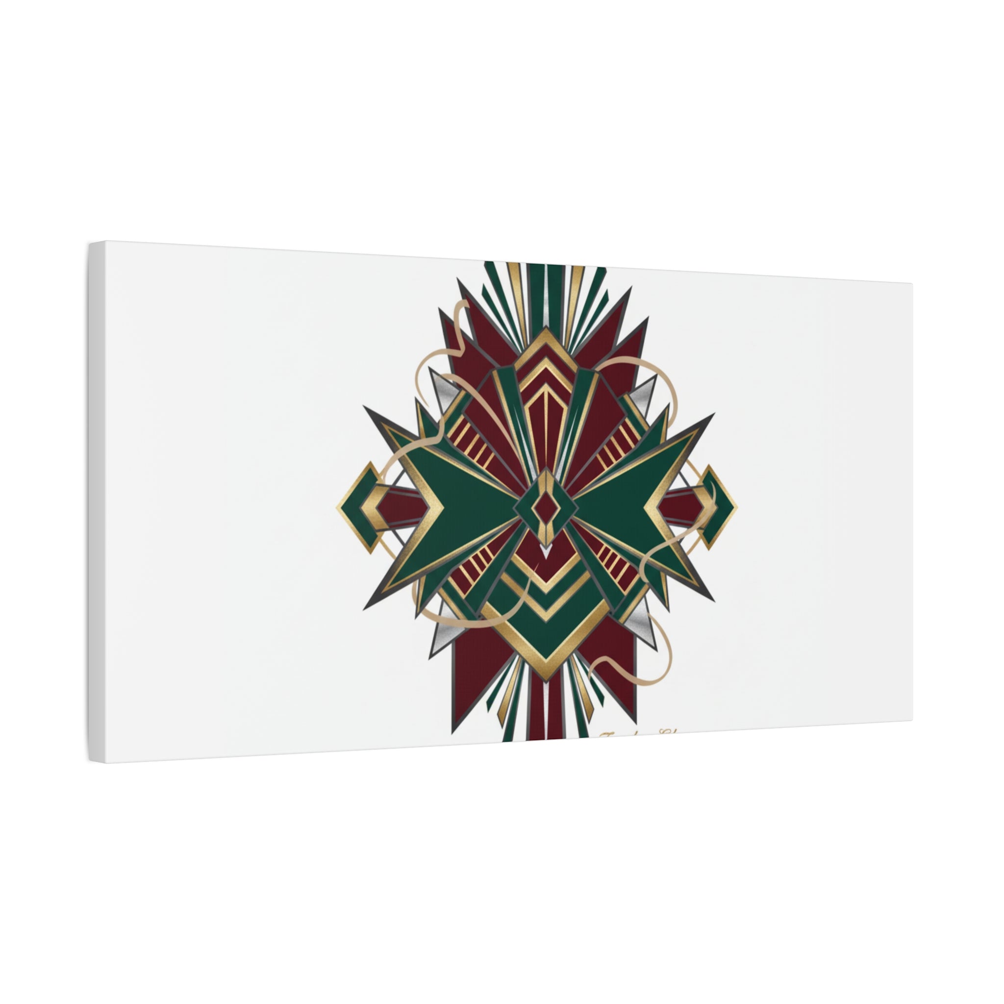 Art Deco geometric brass print Canvas | Neo-Deco chrome & gold fan motif