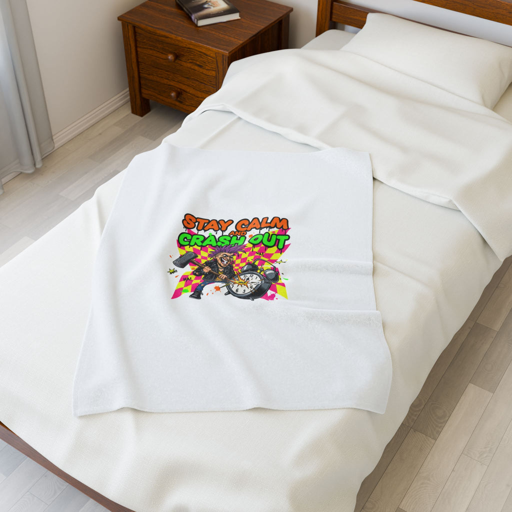 Stay Calm Crash Out Velveteen Blanket | neon skate graffiti, meltdown design