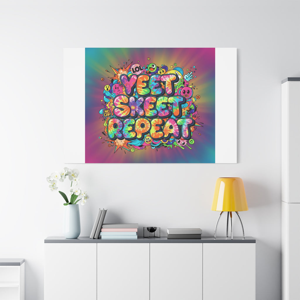 Yeet Skeet Repeat Canvas | Slogan & Glitch Graphic, Meme Phrase Wall Art