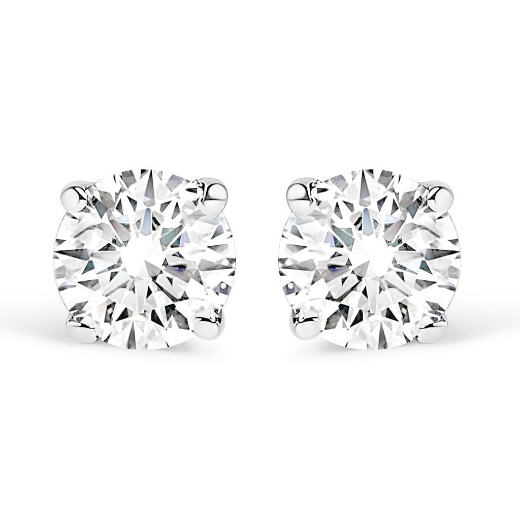 14K White Gold 1.00 Cttw Round Brilliant-Cut Near Colorless Diamond Classic 4-Prong Stud Earrings (H-I Color, I1-I2 Clarity)