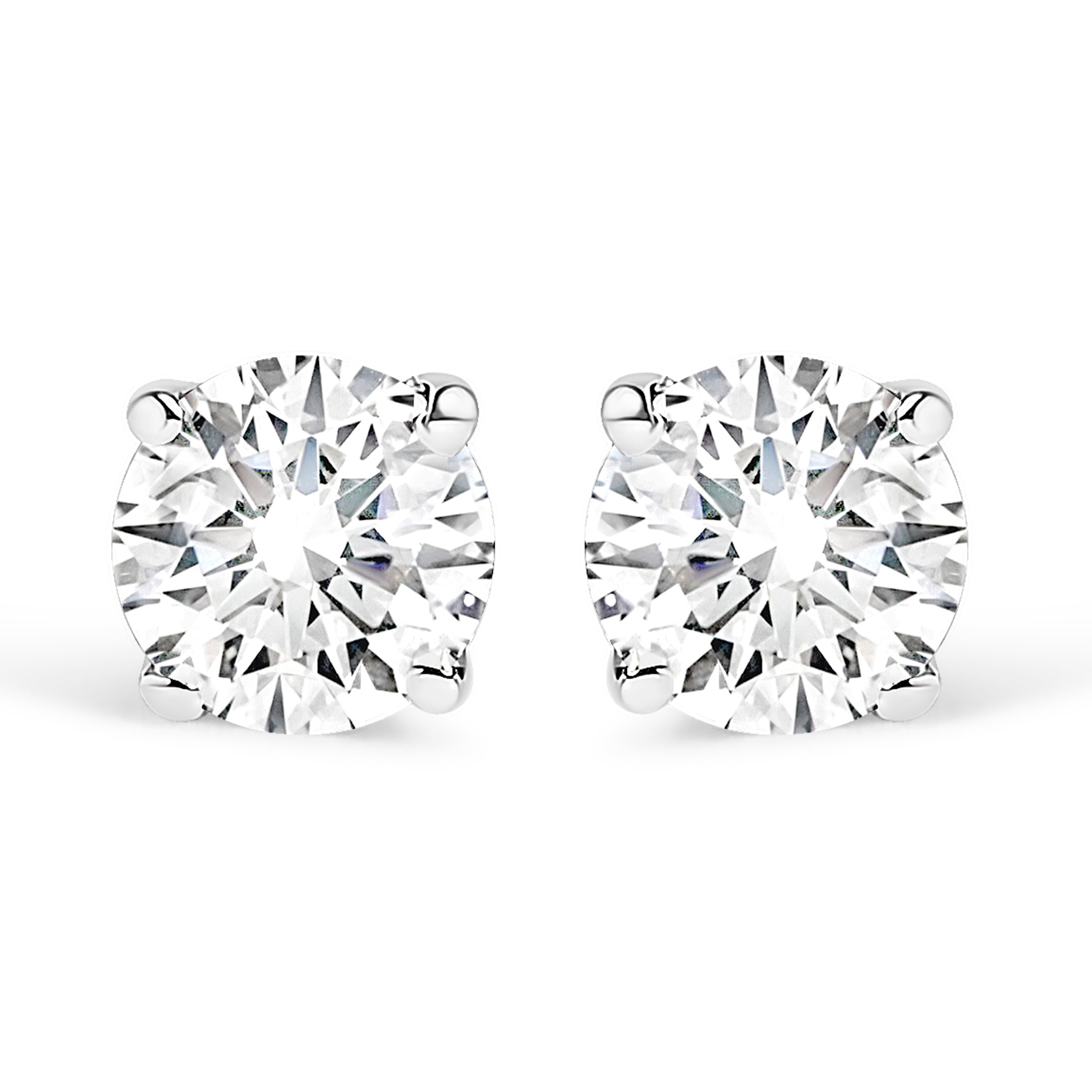 IGI Certified 14K White Gold 1.0 Cttw 4-Prong Set Brilliant Round-Cut Solitaire Natural Diamond Push Back Stud Earrings (G-H Color, I1-I2 Clarity)