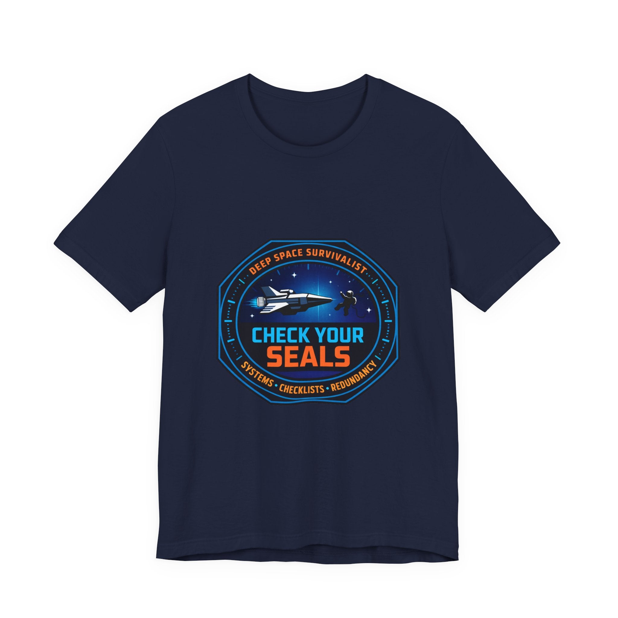 Check Your Seals Mission Patch T-Shirt | hard sci‑fi, space survival