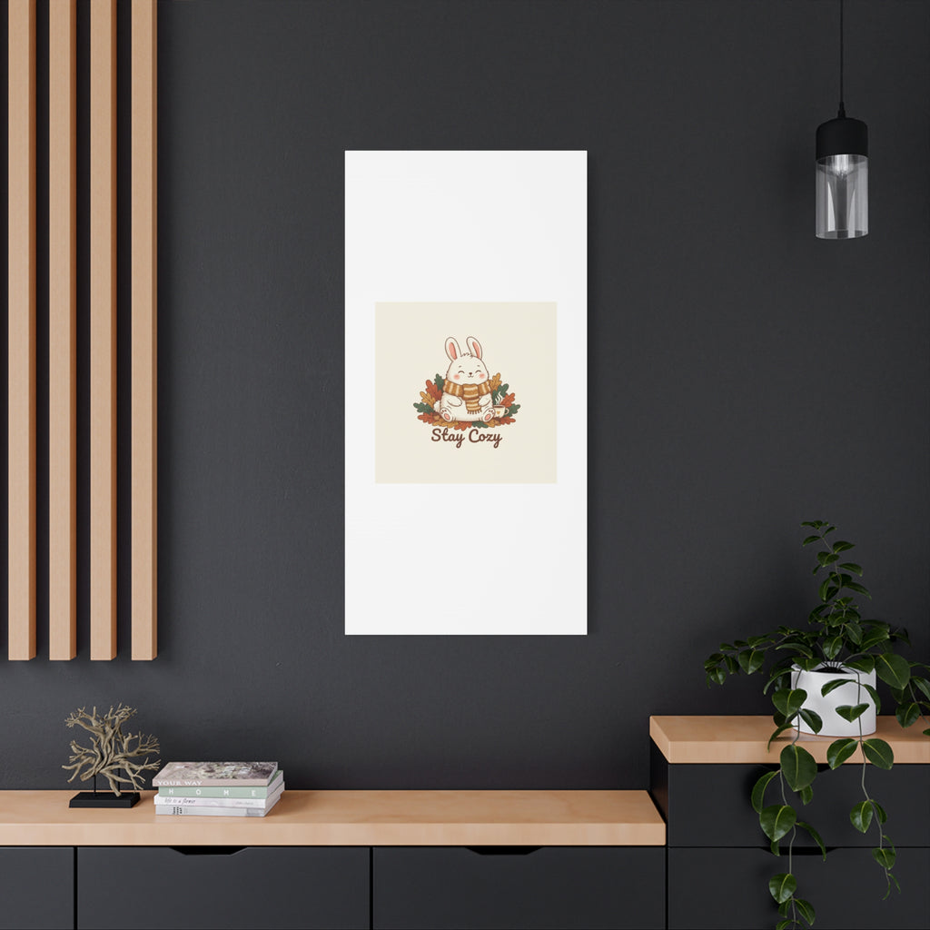 Cozy Bunny Illustration Canvas | Cute Critter Winter Forest Art