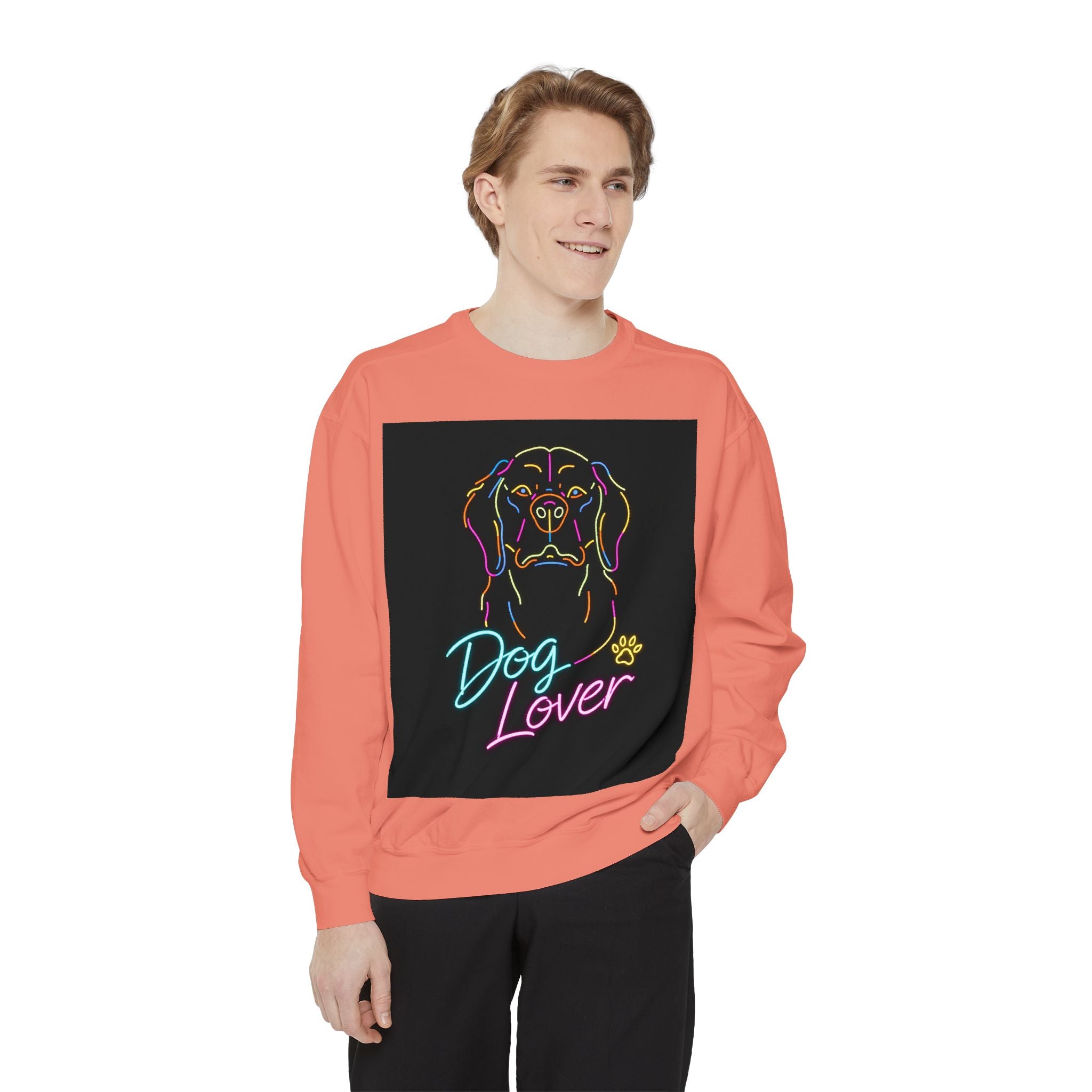 Dog Lover Sweatshirt — Neon Puppy Graphic Crewneck