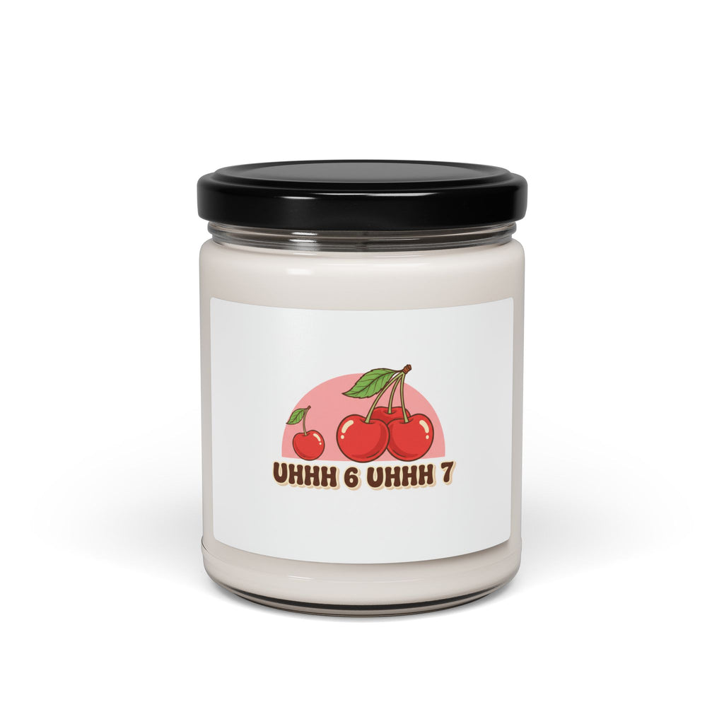 6 7 Retro Cherry Graphic Candle | Scented Soy 9oz, kawaii fruit motif