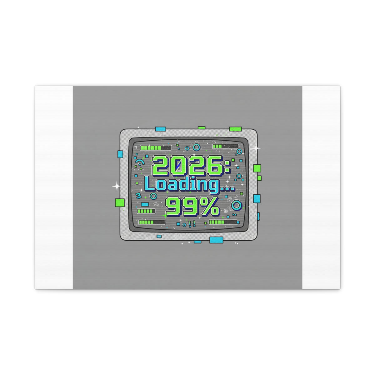 2026 Loading 99% Canvas | NYE countdown, retro system interface