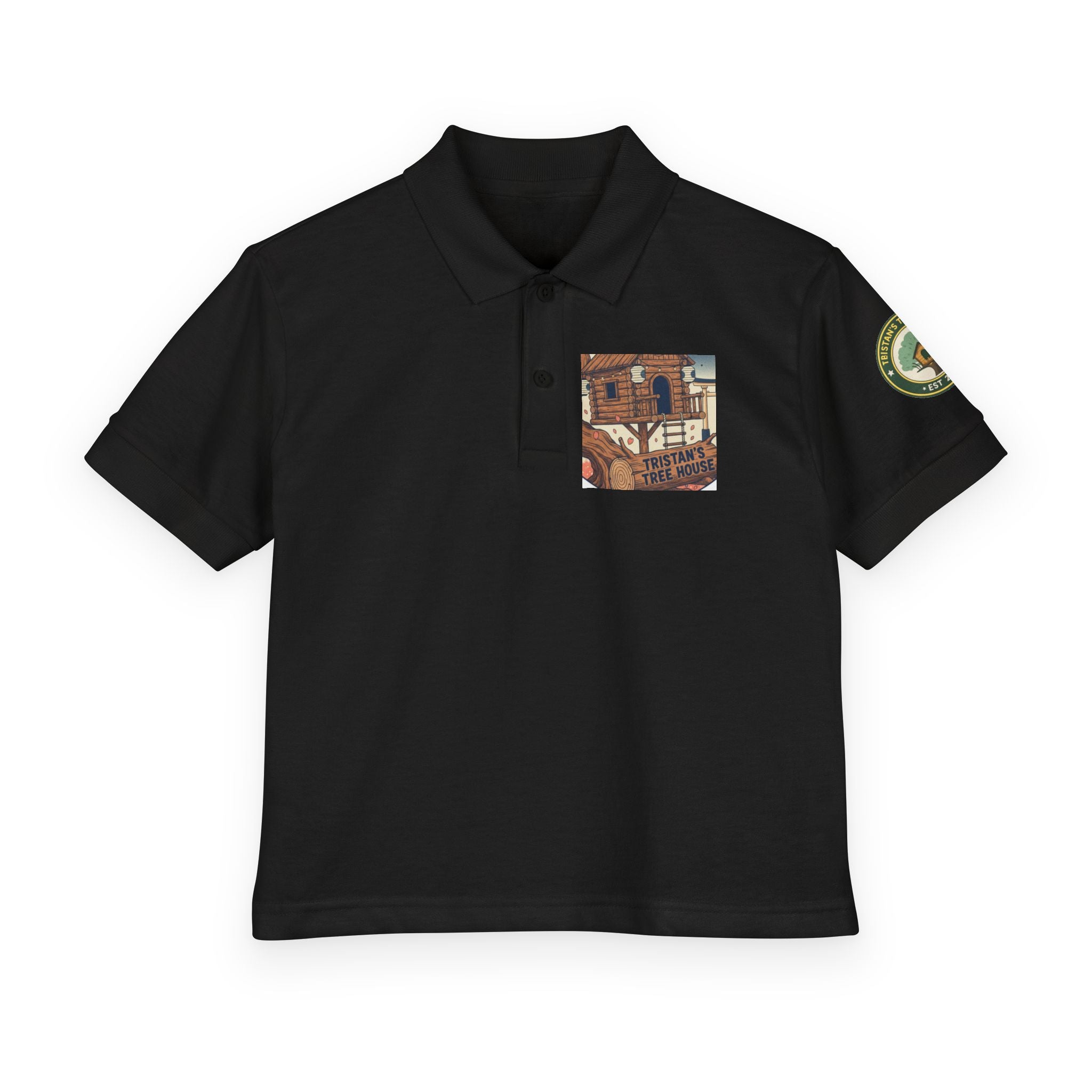 Youth Polo Shirt with Vintage Ski Lodge Pocket & Patch — Kids Outdoor/Resort Style