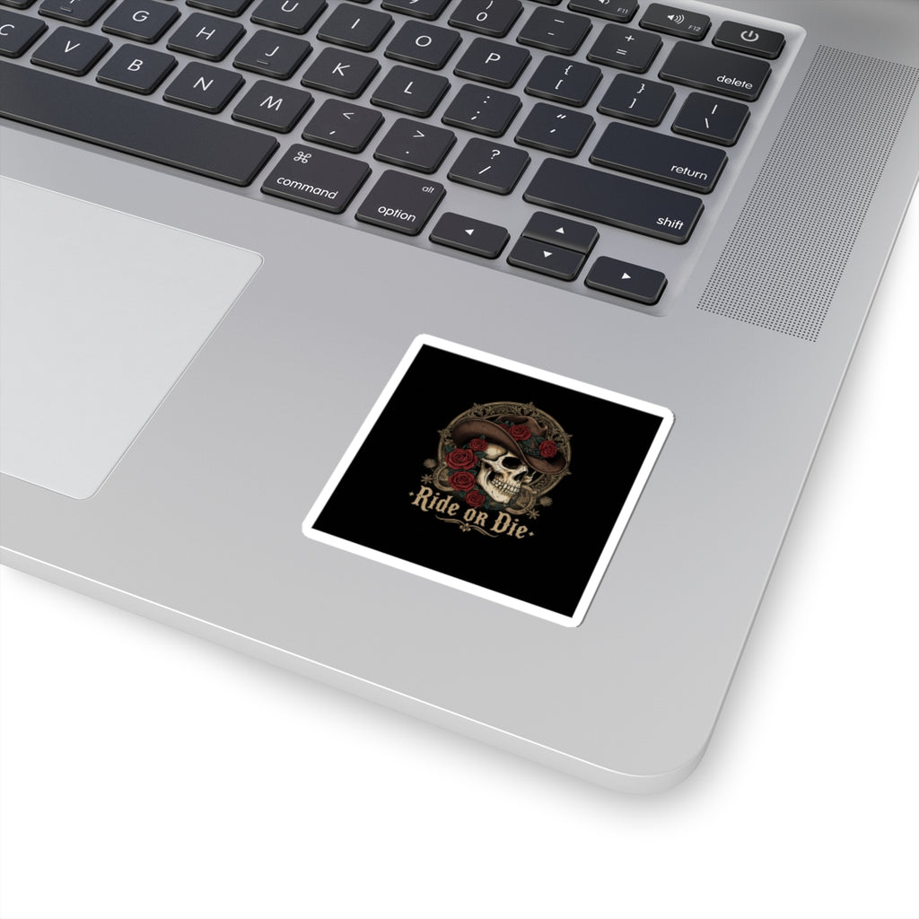 Western skull art Kiss-Cut Sticker | gothic Americana, desert noir