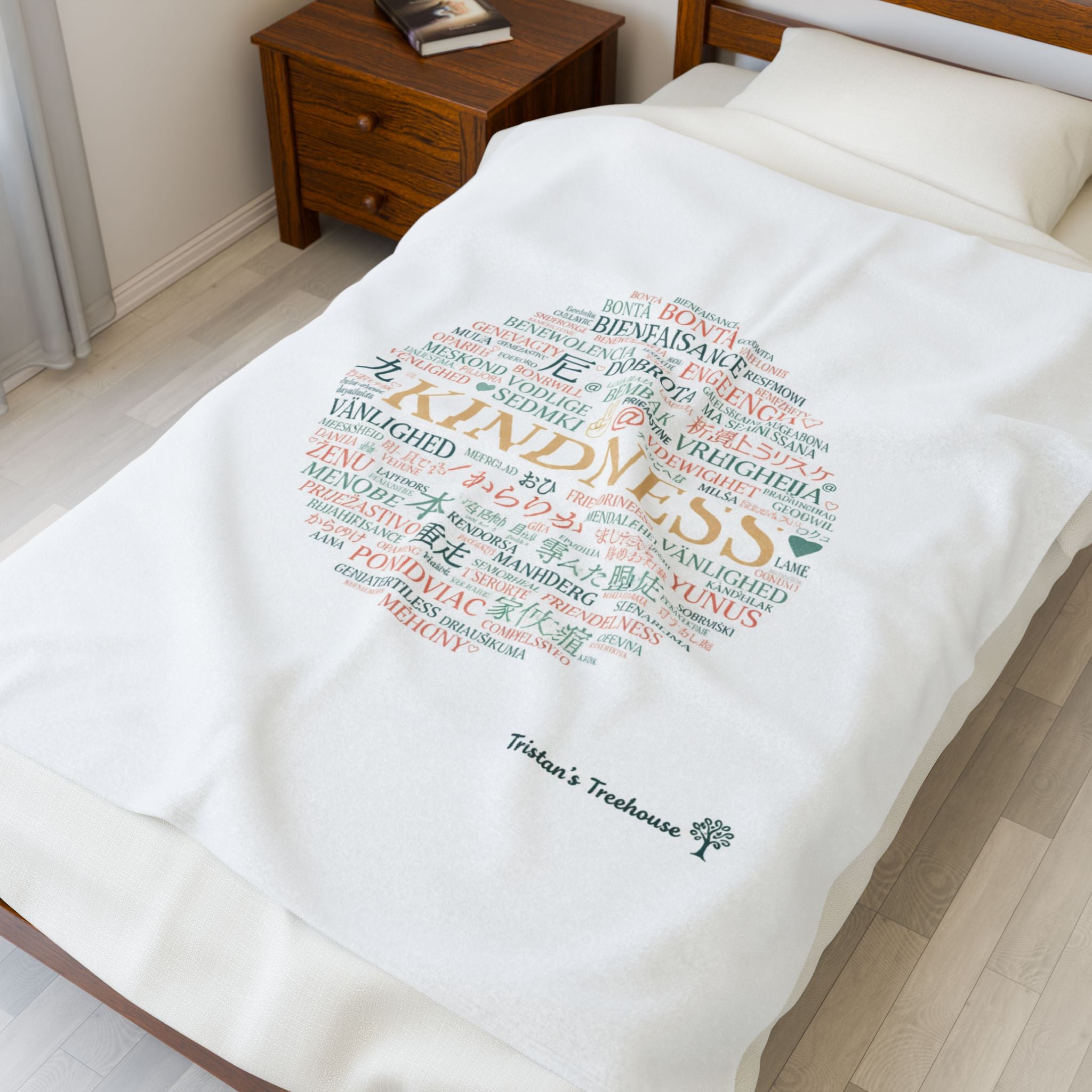 Kindness Word Cloud Blanket | Fresh-Start Minimalism, Neutral Throw