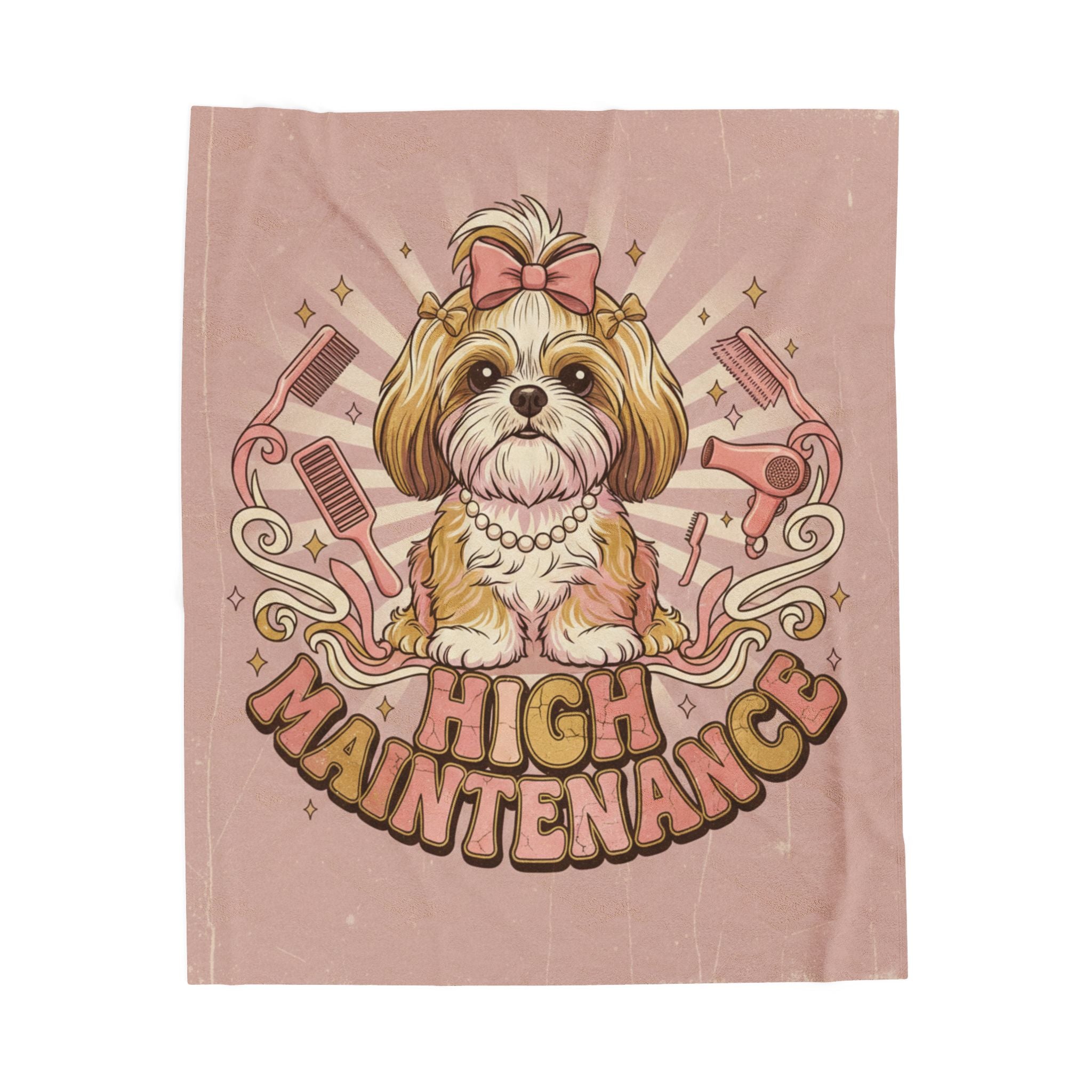 Velveteen Plush Blanket — "High Maintenance Dog" Funny Pet Lover Throw
