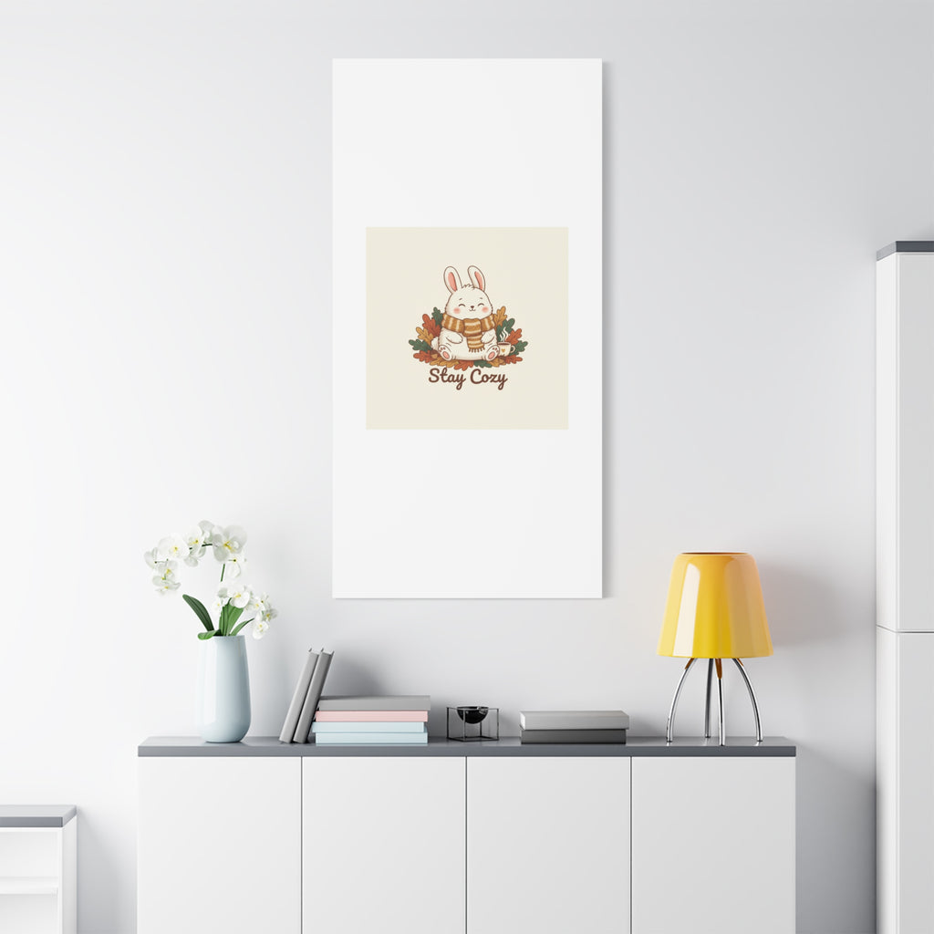 Cozy Bunny Illustration Canvas | Cute Critter Winter Forest Art