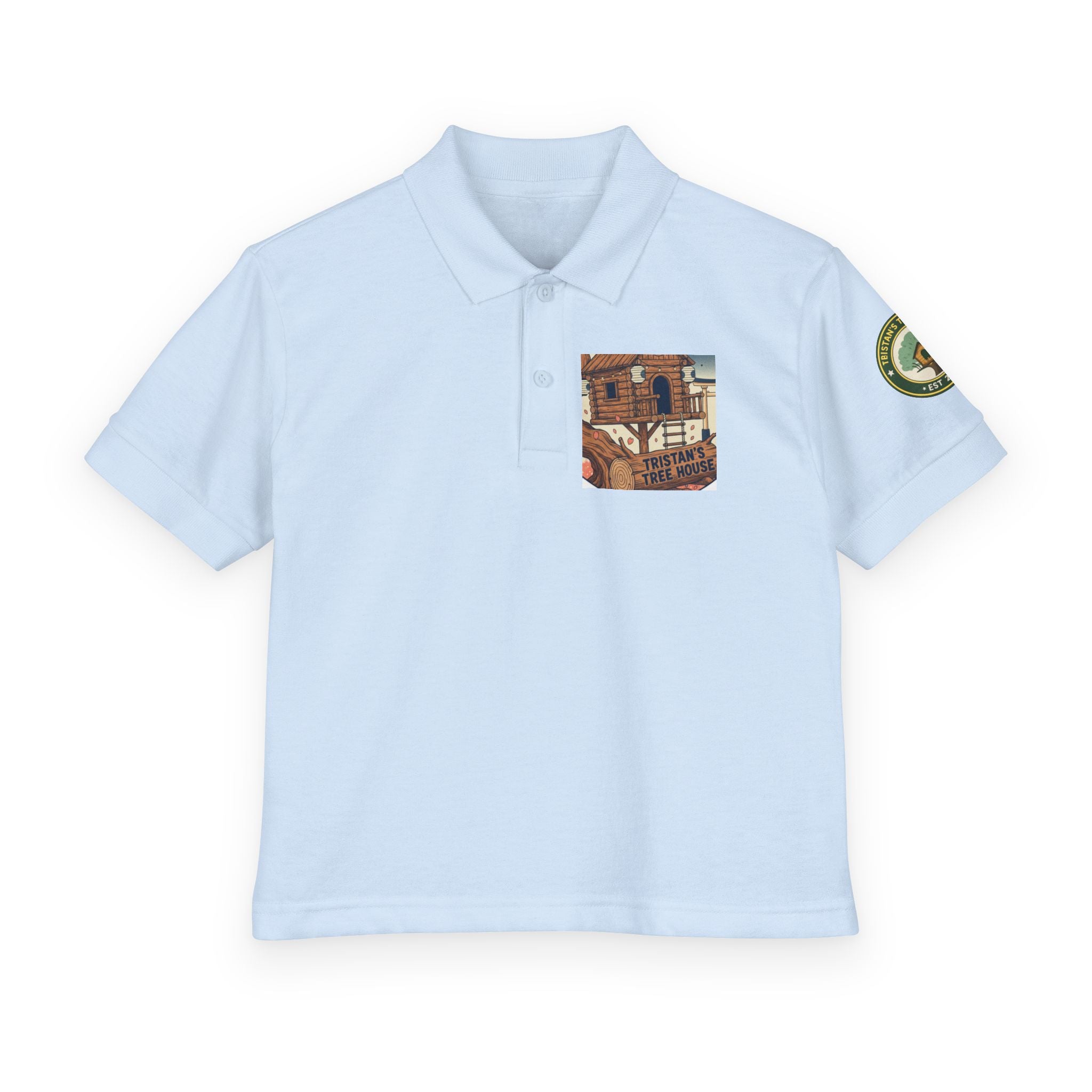 Youth Polo Shirt with Vintage Ski Lodge Pocket & Patch — Kids Outdoor/Resort Style