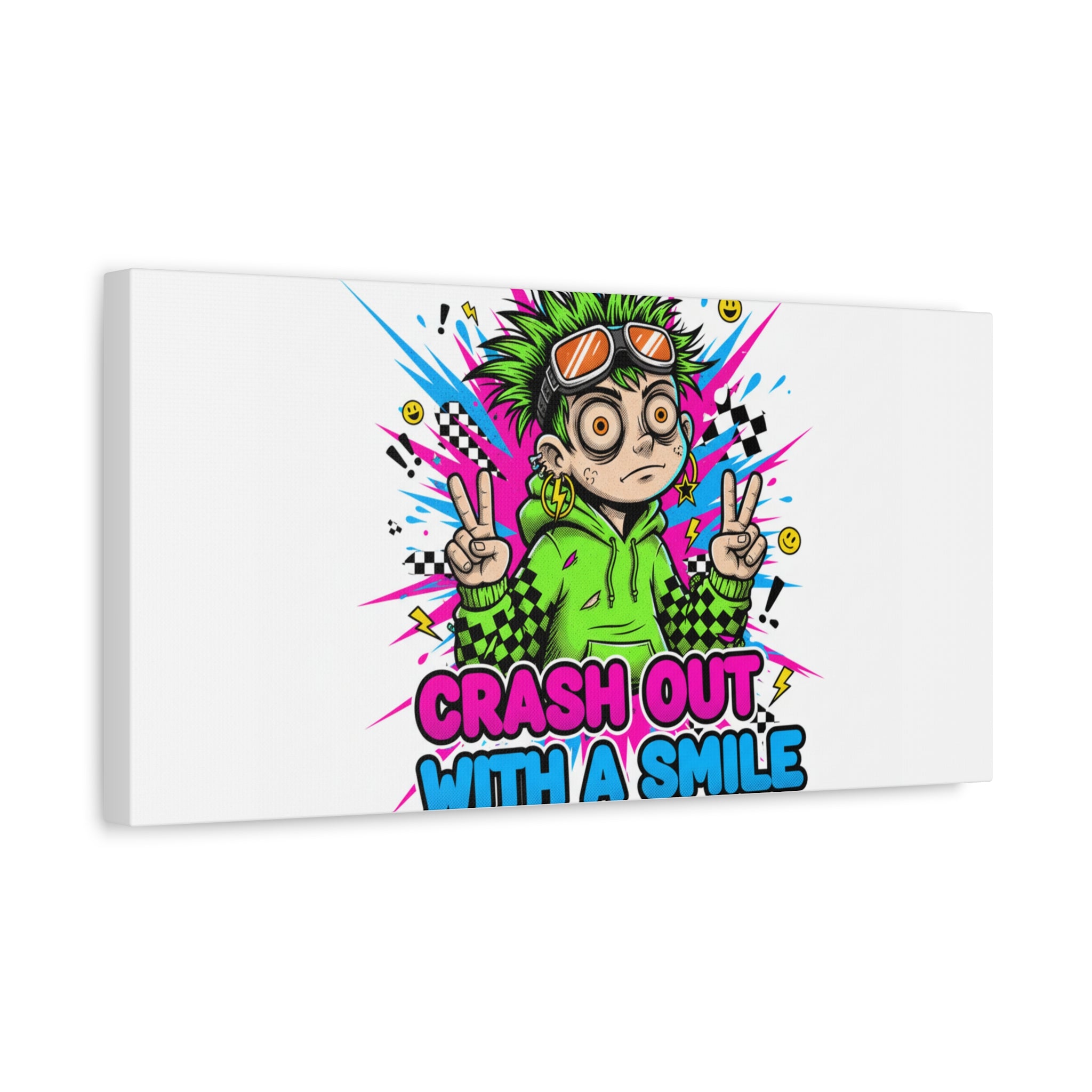 Crash Out With a Smile Canvas Print | Neon Skate Graffiti, Meme Meltdown Art