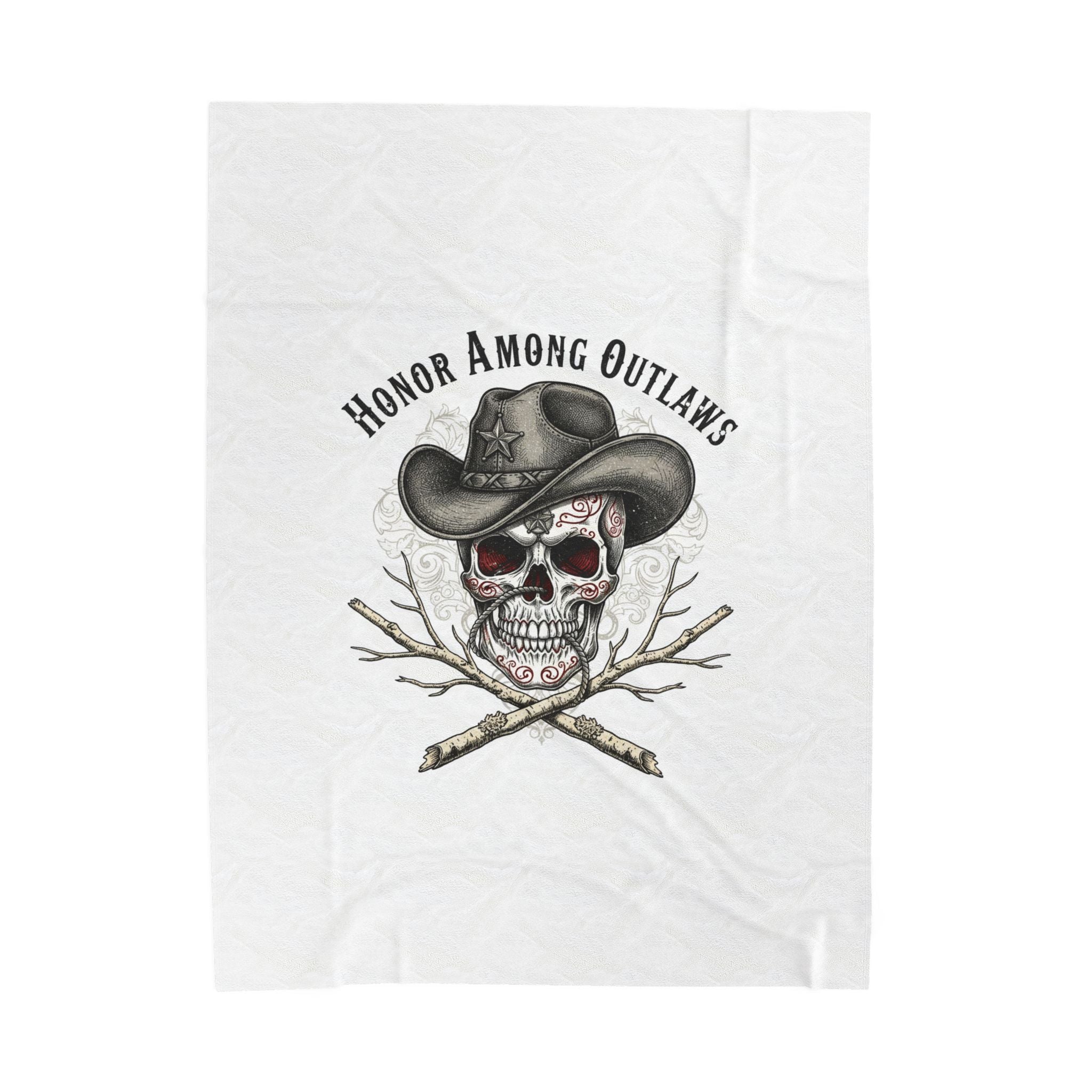 Western Skull Illustration Velveteen Plush Blanket | Western-Gothic, gothic Americana