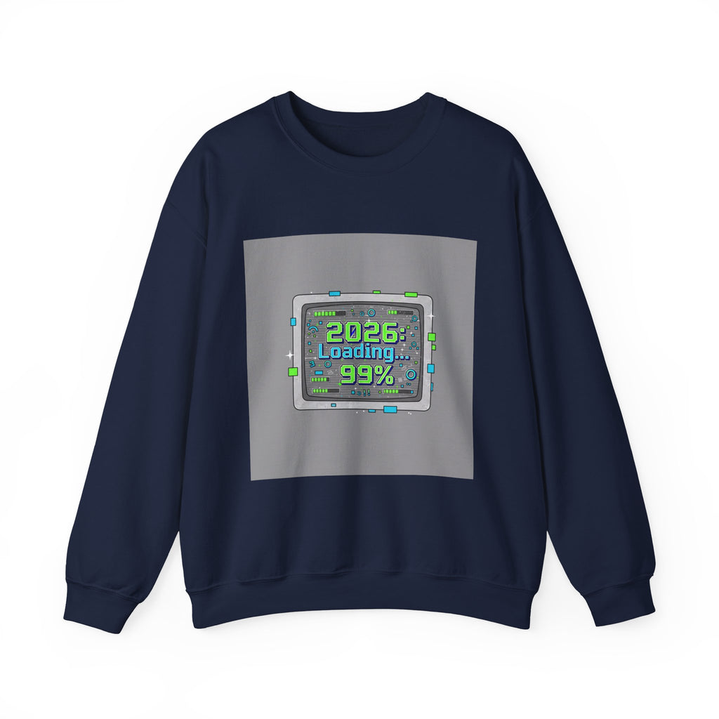 2026 Loading 99% Crewneck Sweatshirt | NYE countdown, retro system UI