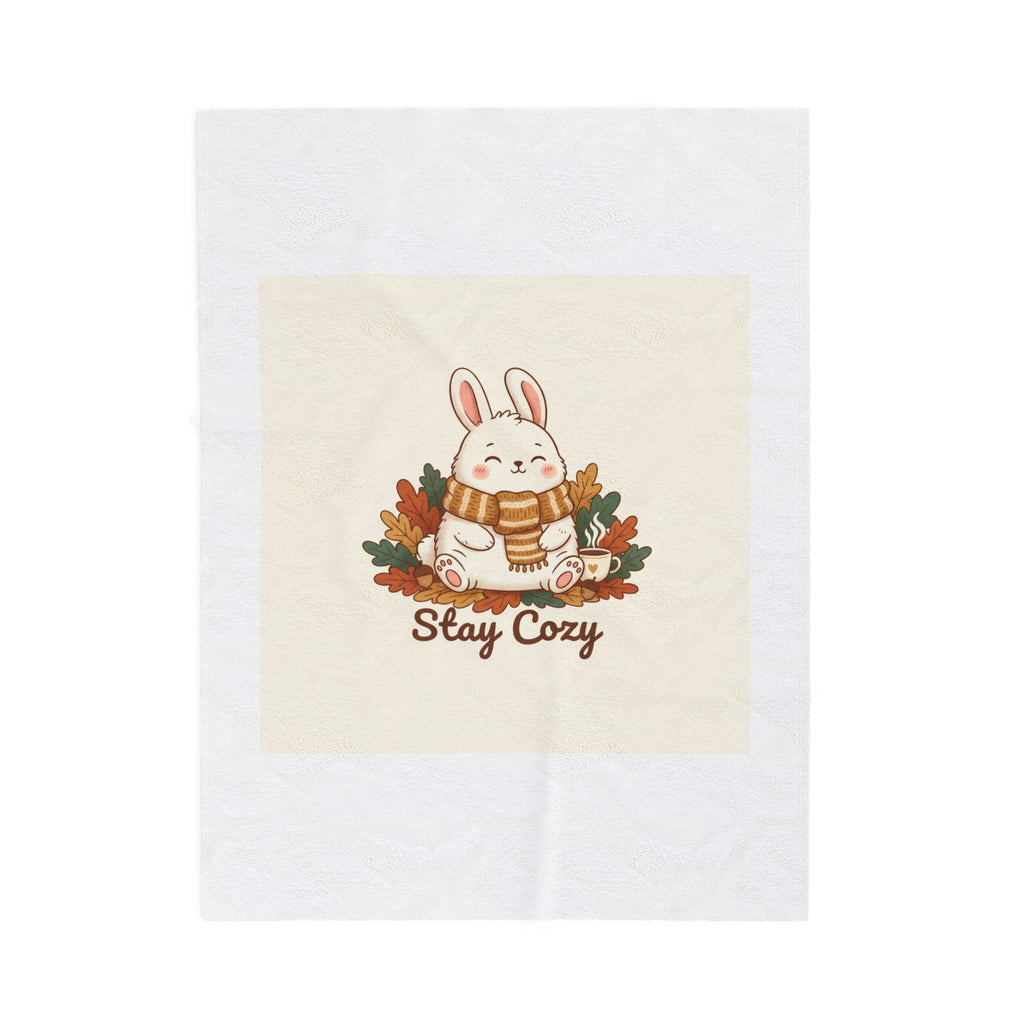 Stay Cozy Bunny, Plush Blanket | cute animal illustration, winter forest art