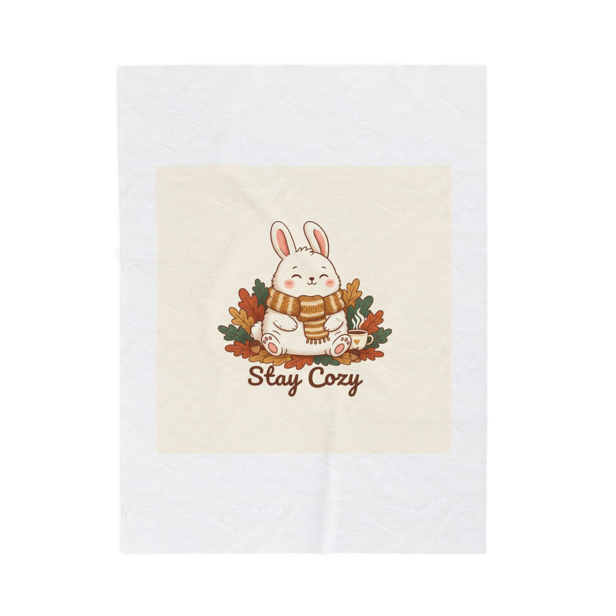 Stay Cozy Bunny, Plush Blanket | cute animal illustration, winter forest art