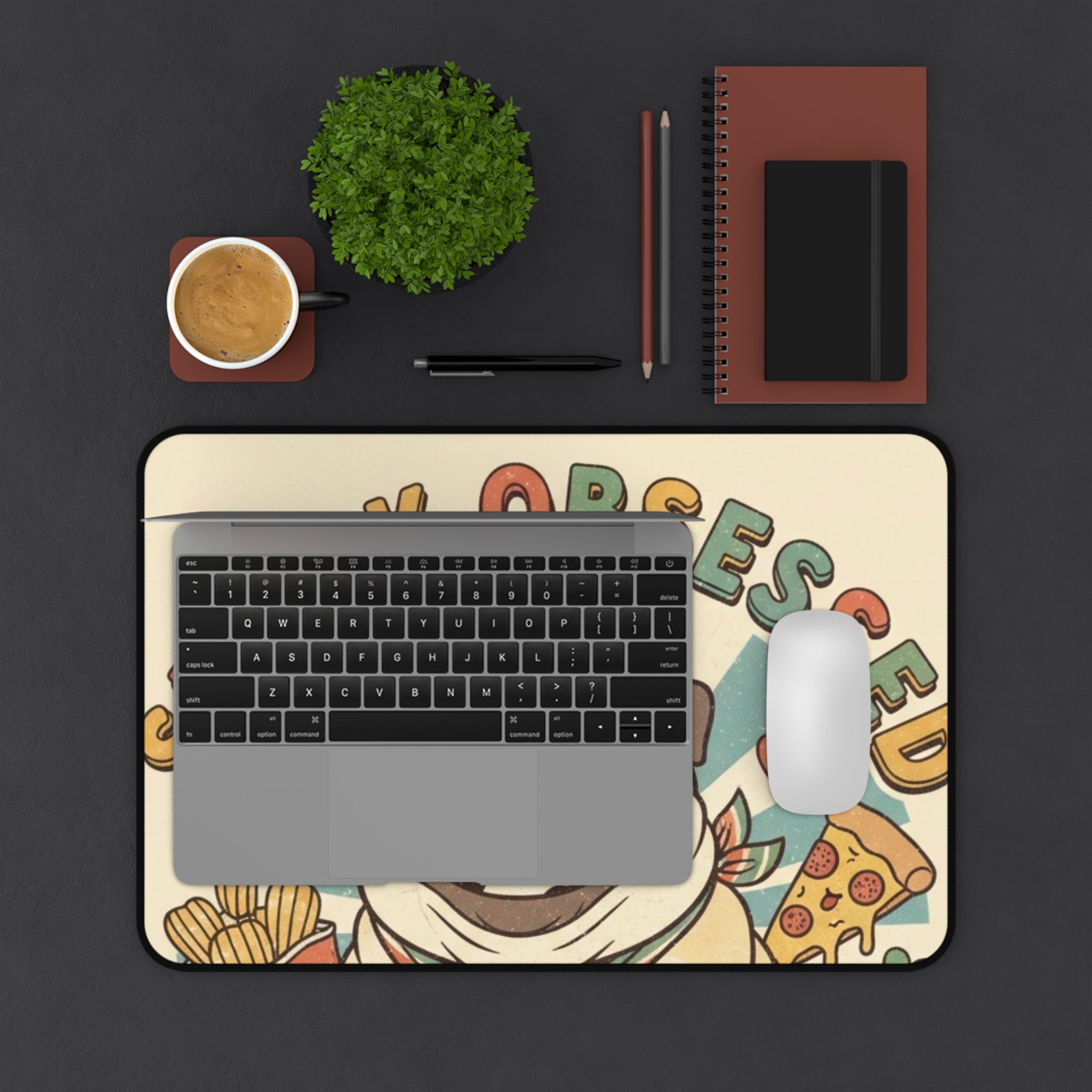 Snack Obsessed Pug Desk Mat — Cute Food Lover Mouse Pad