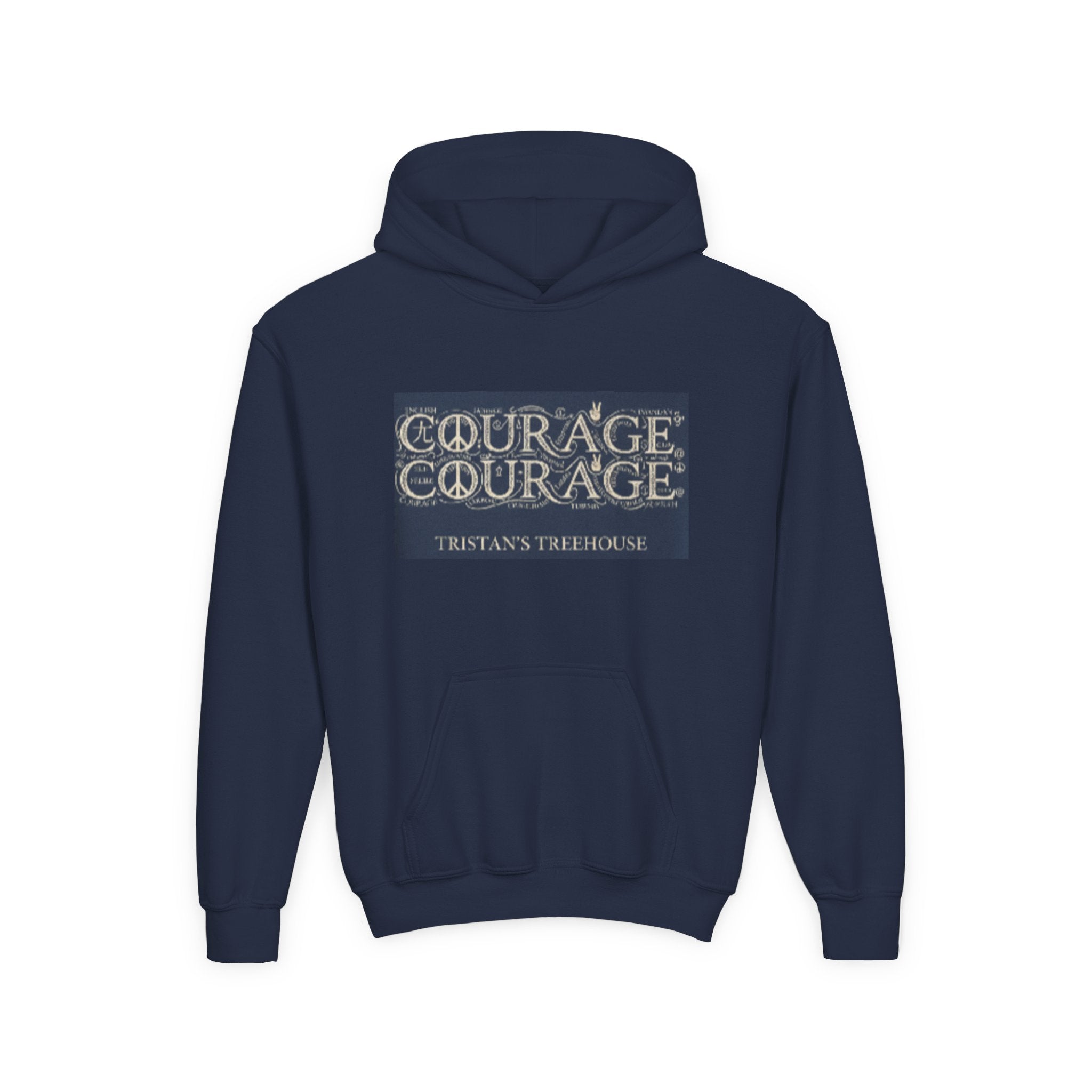 Youth Hoodie — 'Courage' Front & 'Peace Is a Universal Language' Back Graphic Sweatshirt