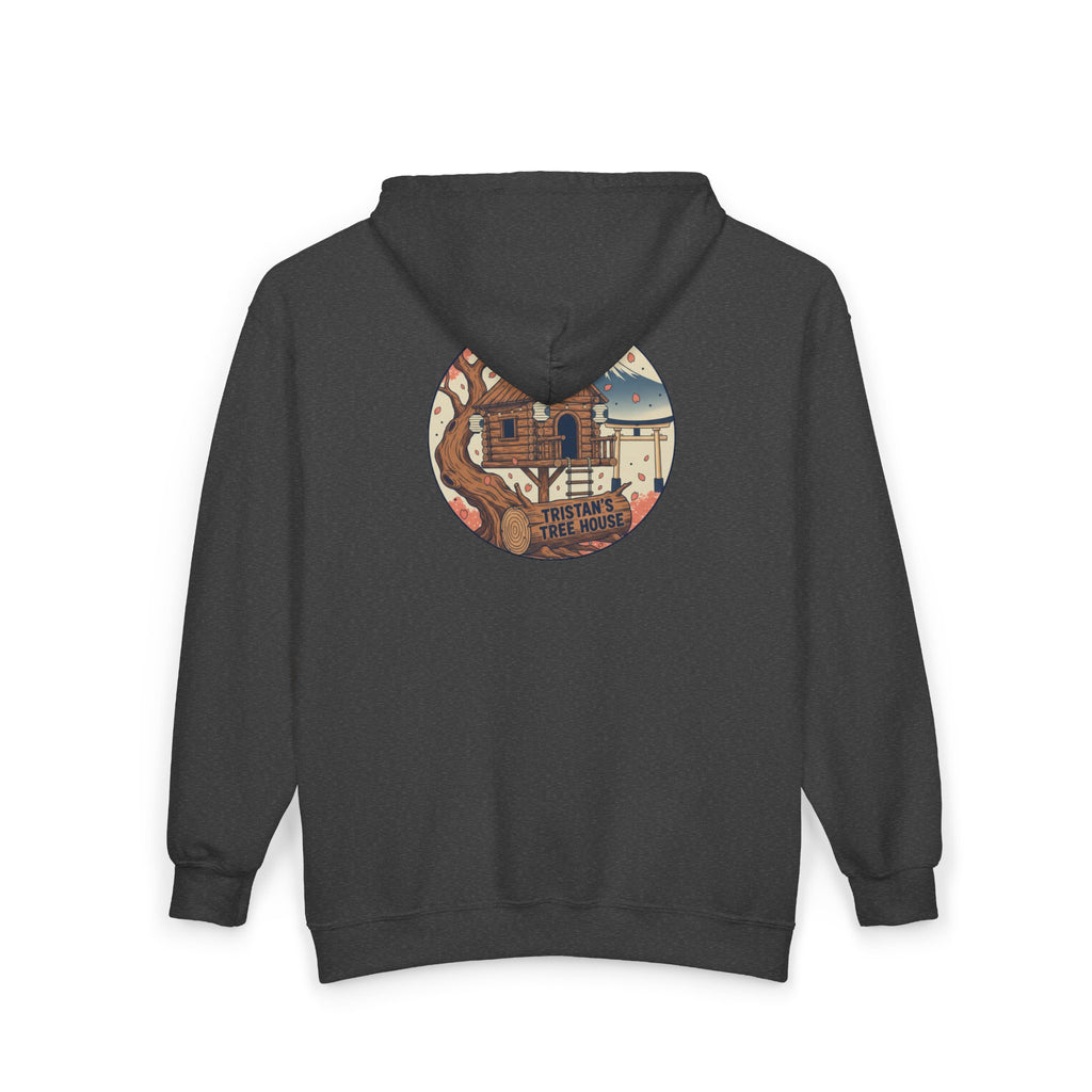 Love Vibes Zip Hoodie —Tristan’s Treehouse  Rustic Lakeside Circle Illustration