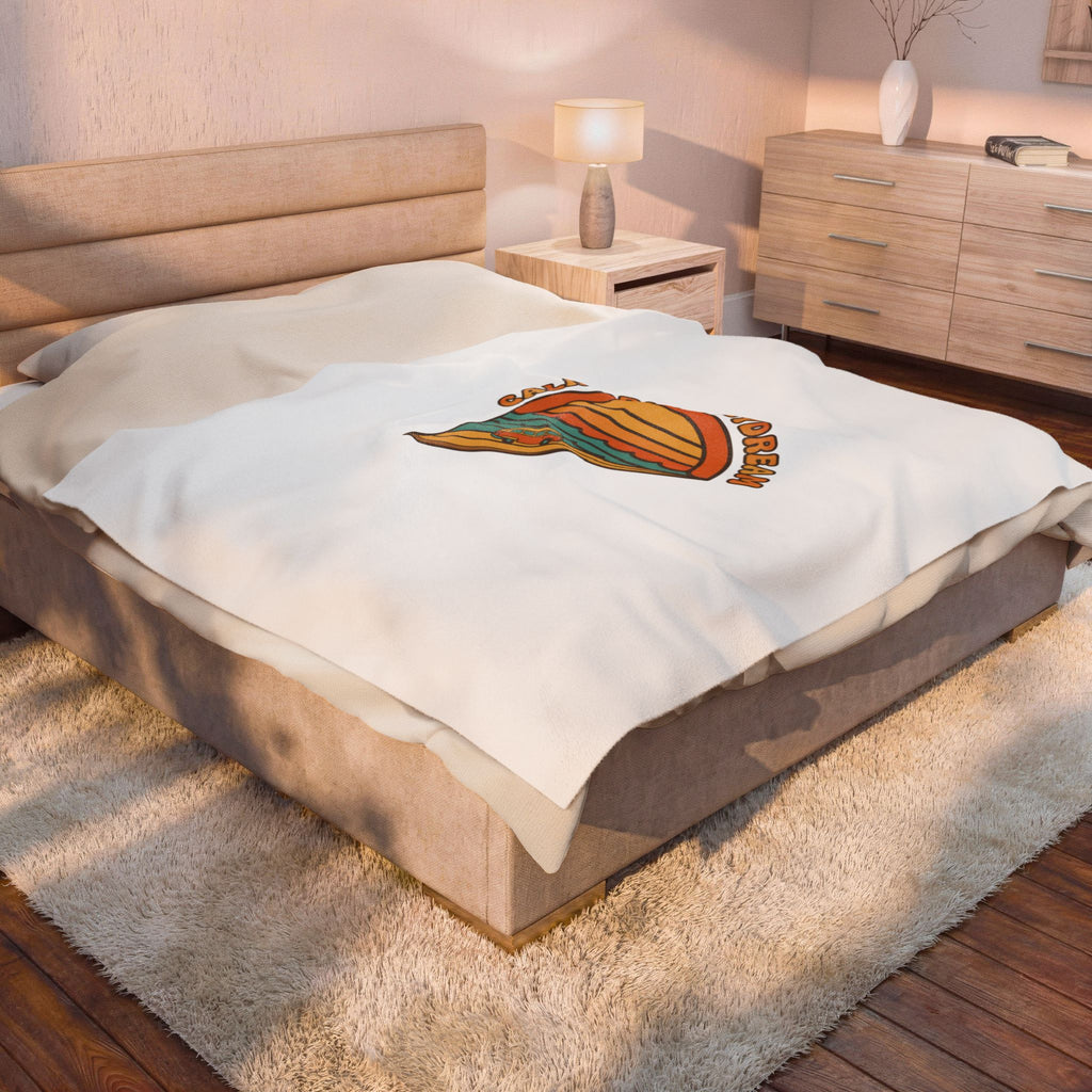 California Daydream Sunset Velveteen Blanket | 70s Retro Palm Golden Hour