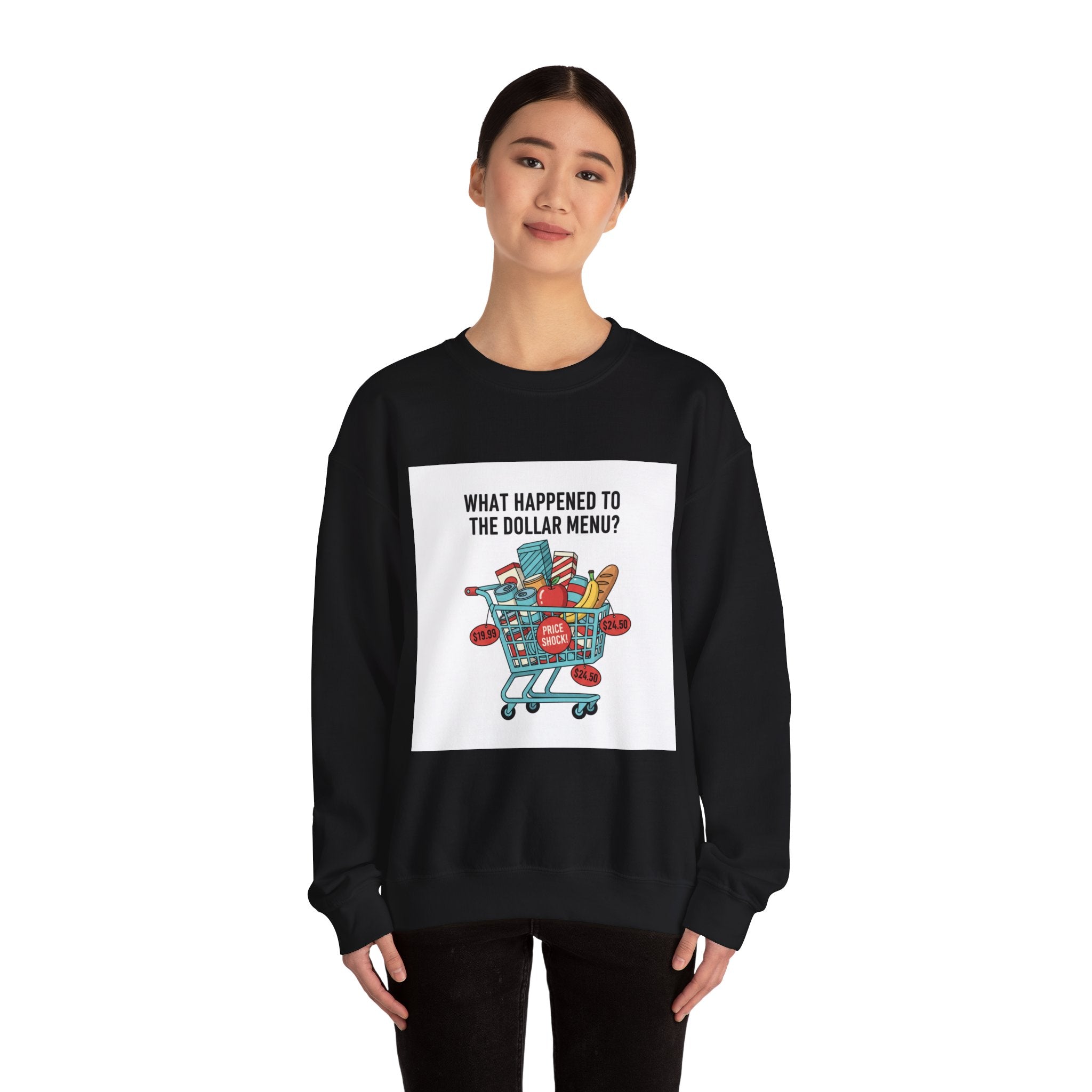 What Happened to the Dollar Menu? Sweatshirt | Grocery Prices Meme, Budget Humor