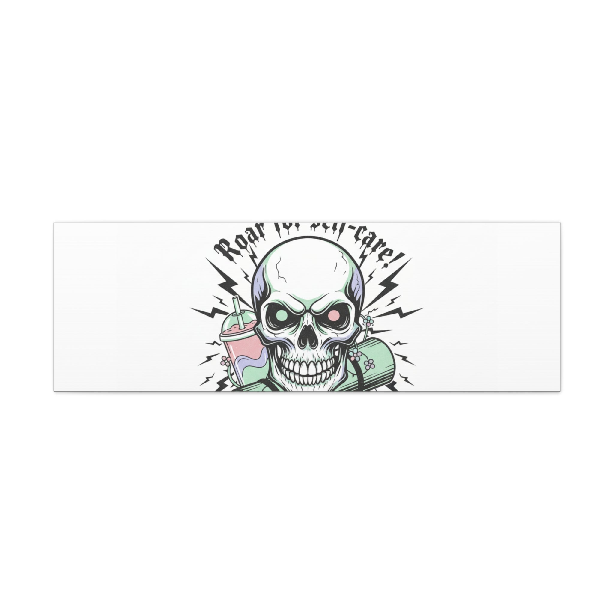 Roar for Self-Care Skull Canvas | heavy metal wellness, gothic wellness quote