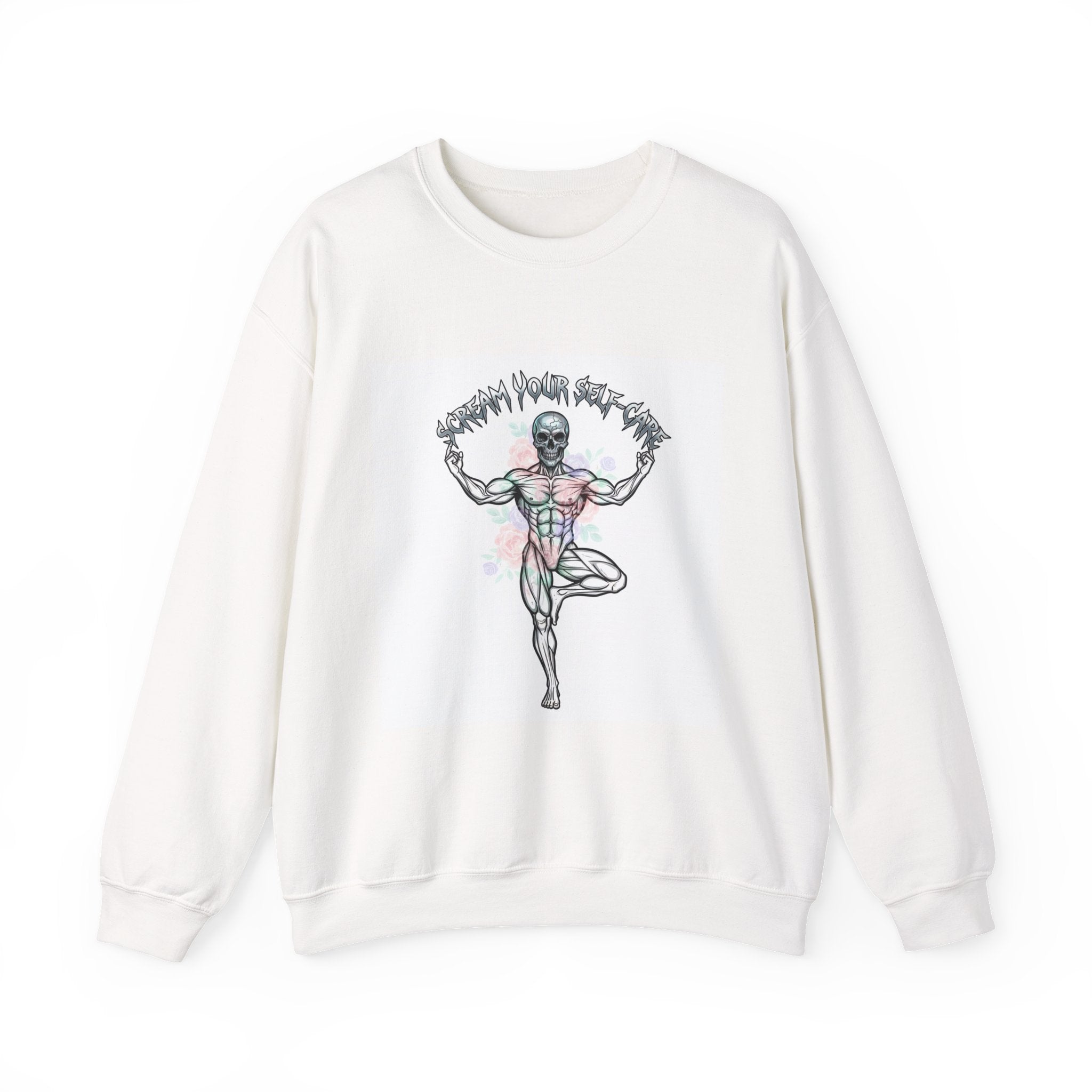 Loud Self-Care Metal Font Crewneck | gothic wellness quote, edgy self-care merch