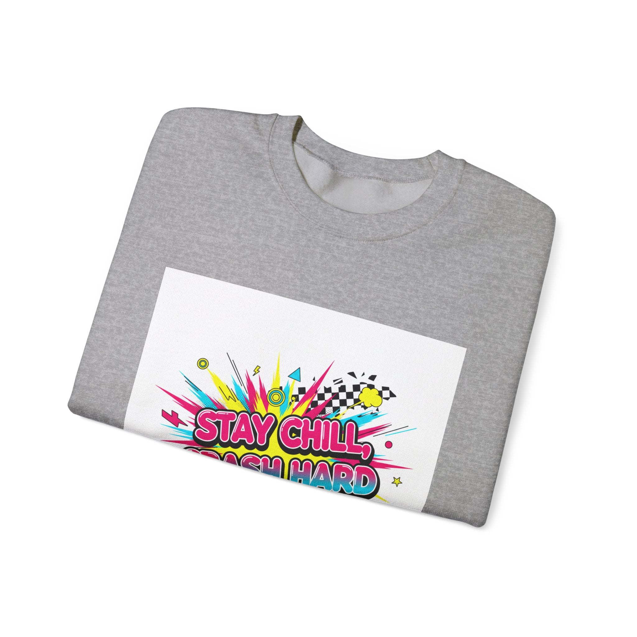 Stay Chill Crash Out Crewneck Sweatshirt | neon graffiti meltdown design
