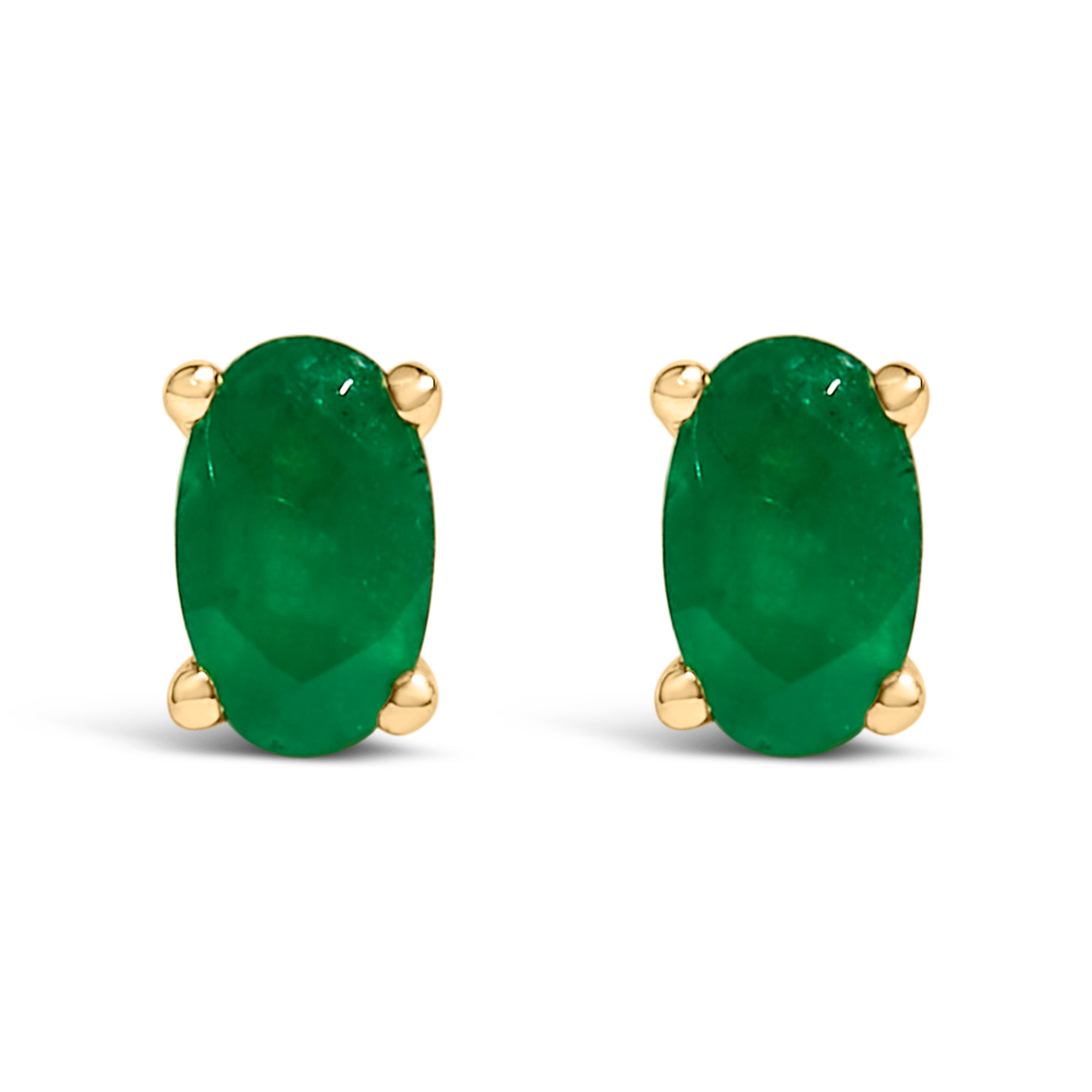 14K White Gold 5x3 MM Oval Green Emerald Solitaire Stud Earrings