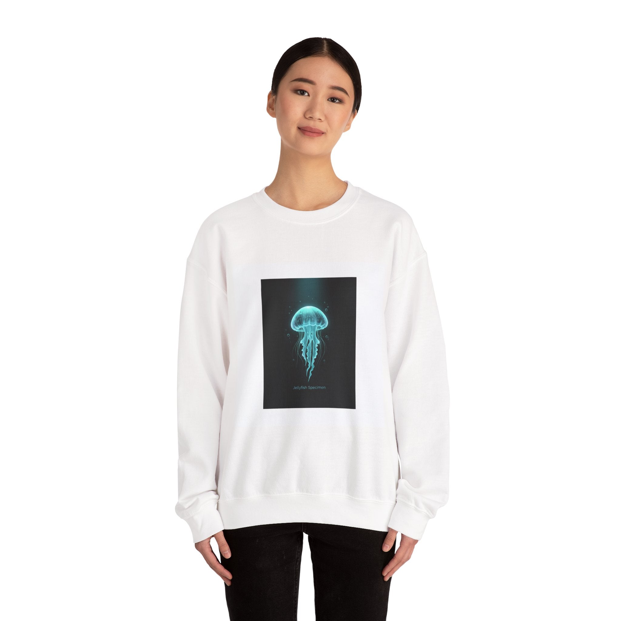 Bioluminescent Jellyfish Crewneck Sweatshirt | neon jelly print, deep-sea aesthetic