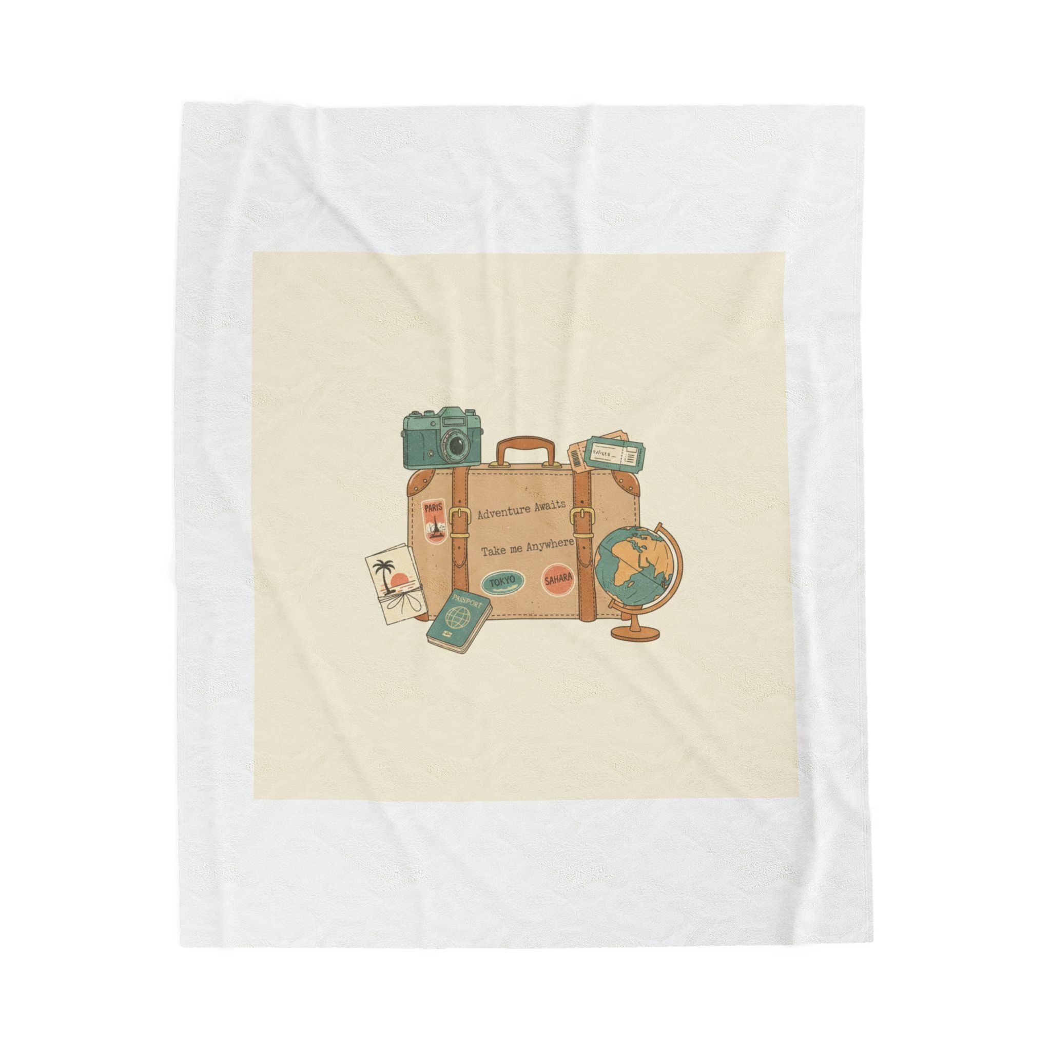 Wanderlust Postage Travel Stamp Blanket | Retro Postcard Vintage