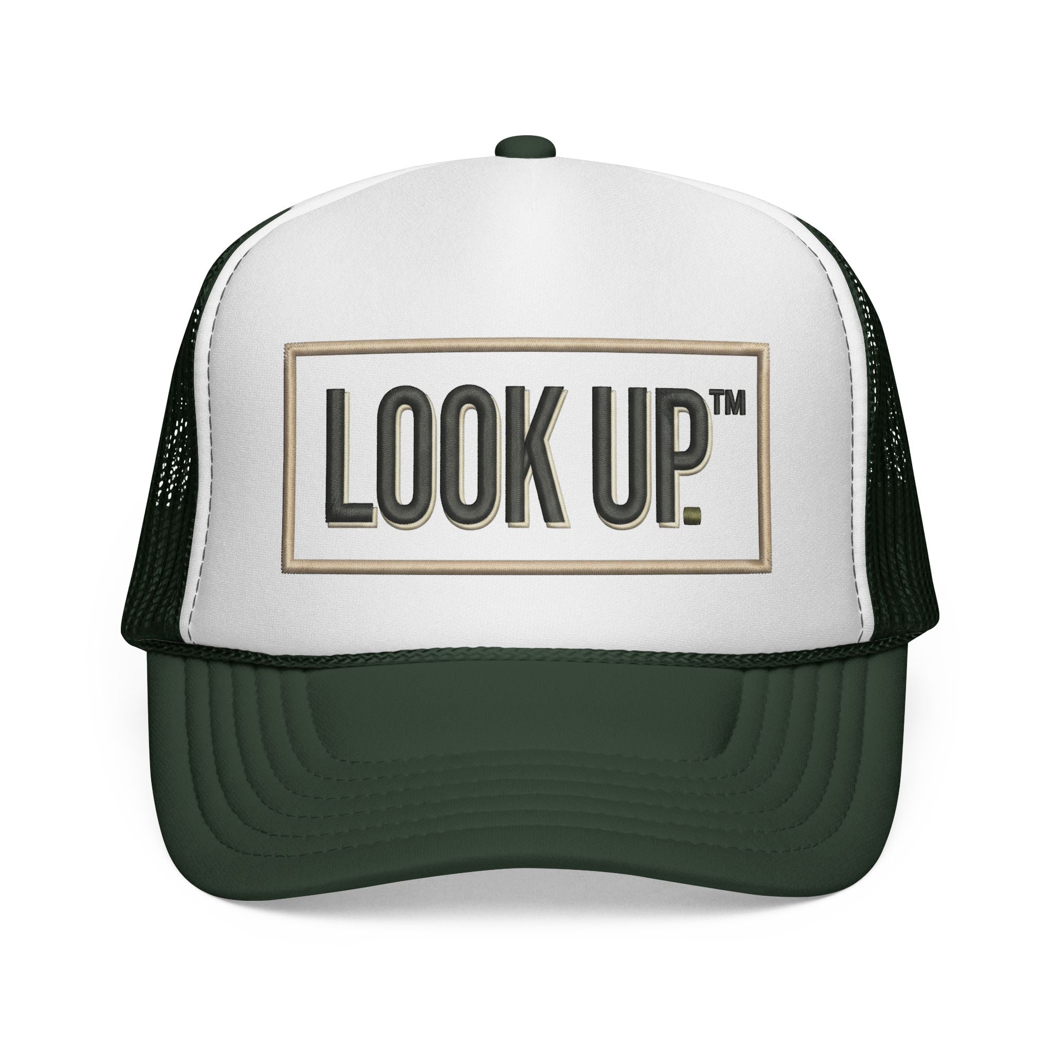 Look Up Trucker Cap — Embroidered Retro Patch Mesh Hat