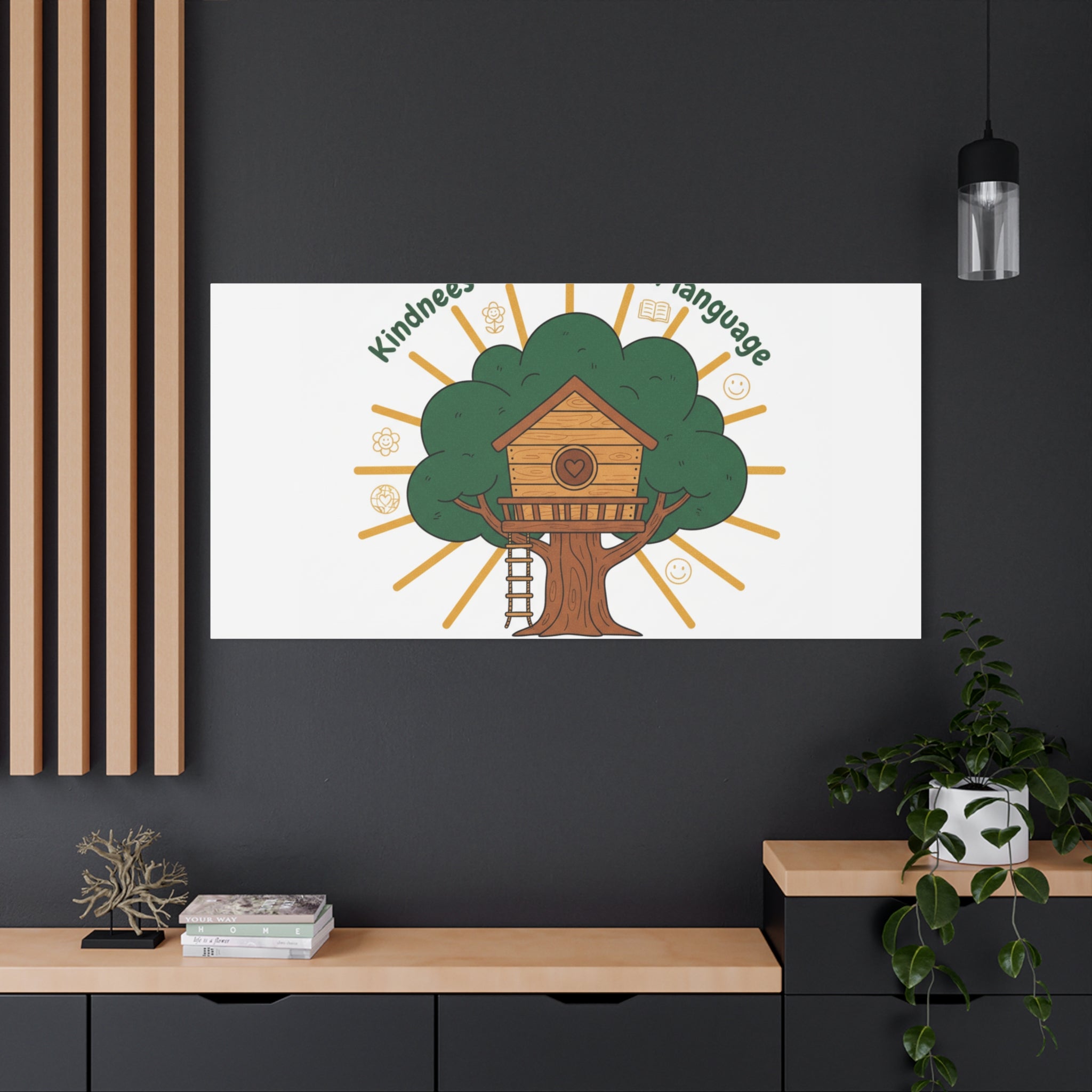 Kindness Is a Universal Language Canvas | Eco Humor, Treehouse Art