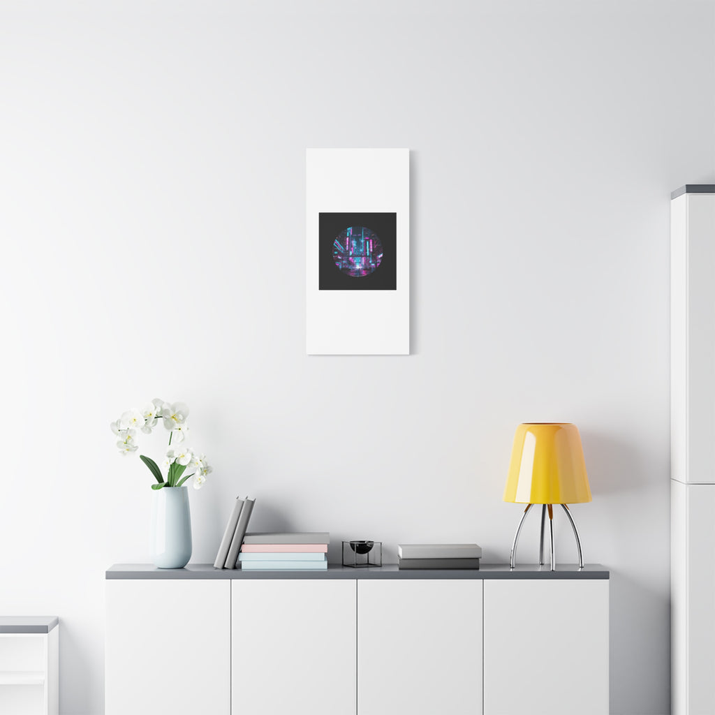 Neon Cyberpunk Cityscape Canvas | synthwave skyline, future city art