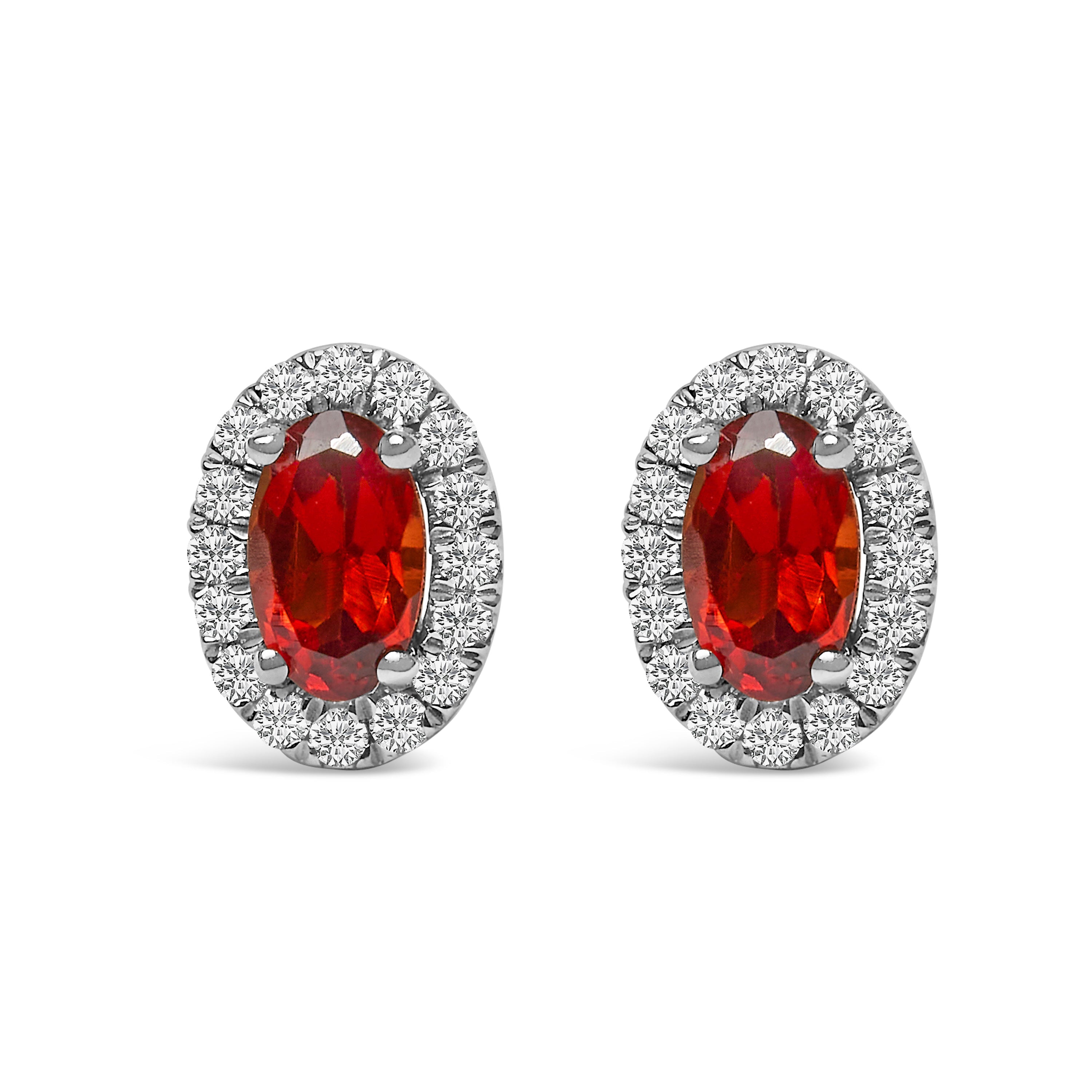 10K White Gold 5x3 MM Oval Purple Amethyst and Diamond Halo Stud Earrings (I-J Color, I1-I2 Clarity)
