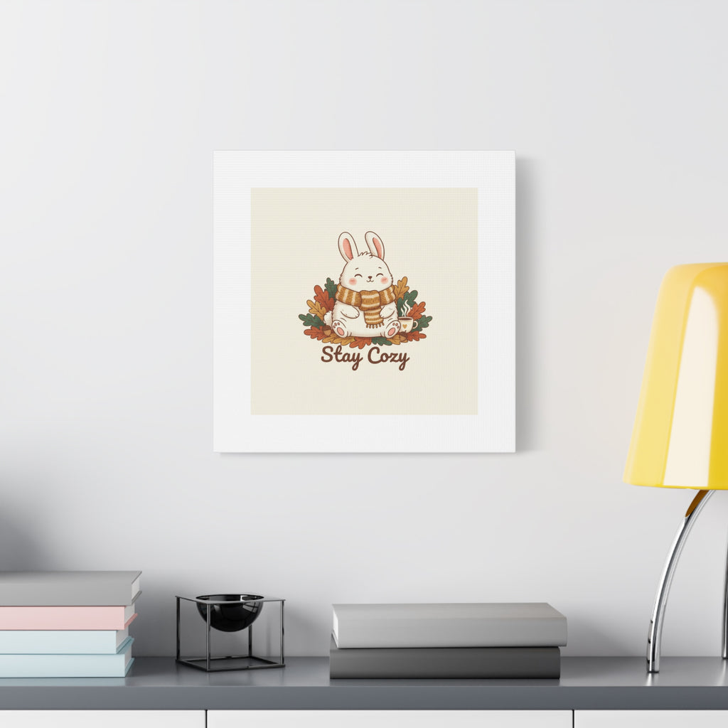 Cozy Bunny Illustration Canvas | Cute Critter Winter Forest Art