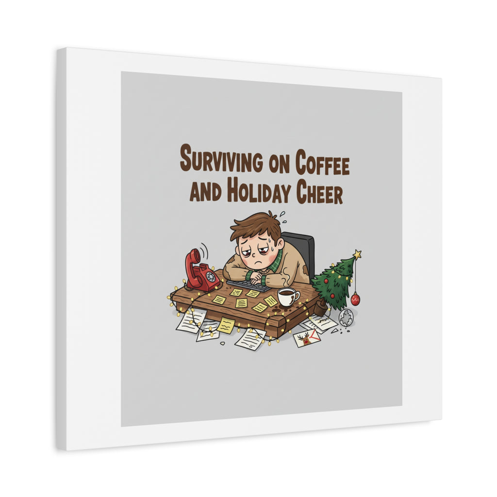 Surviving on Coffee and Holiday Cheer Canvas | Holiday Burnout, Festive But Tired