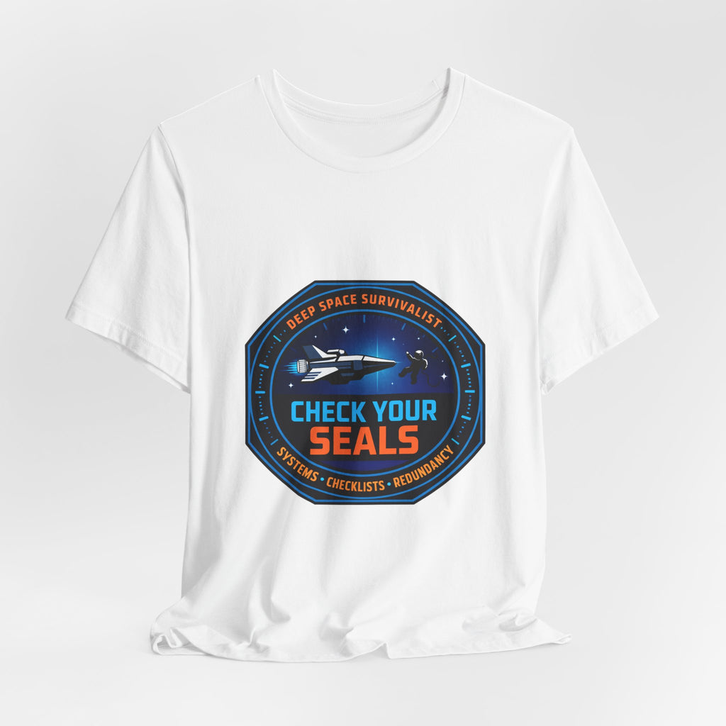 Check Your Seals Mission Patch T-Shirt | hard sci‑fi, space survival