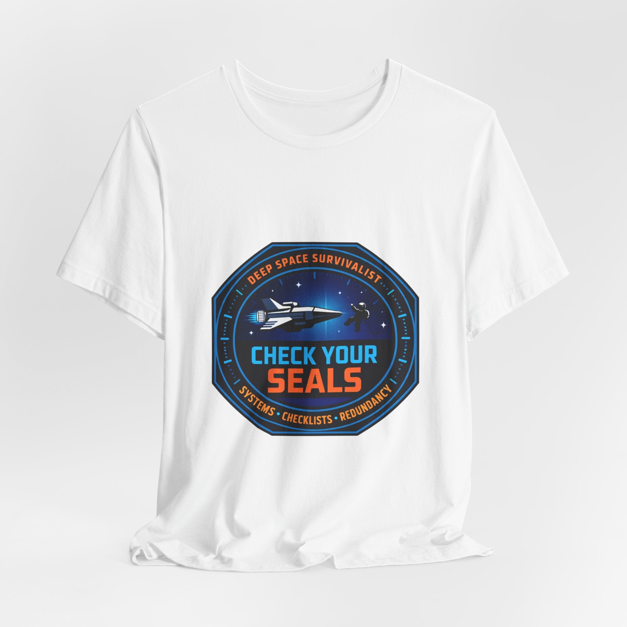 Check Your Seals Mission Patch T-Shirt | hard sci‑fi, space survival