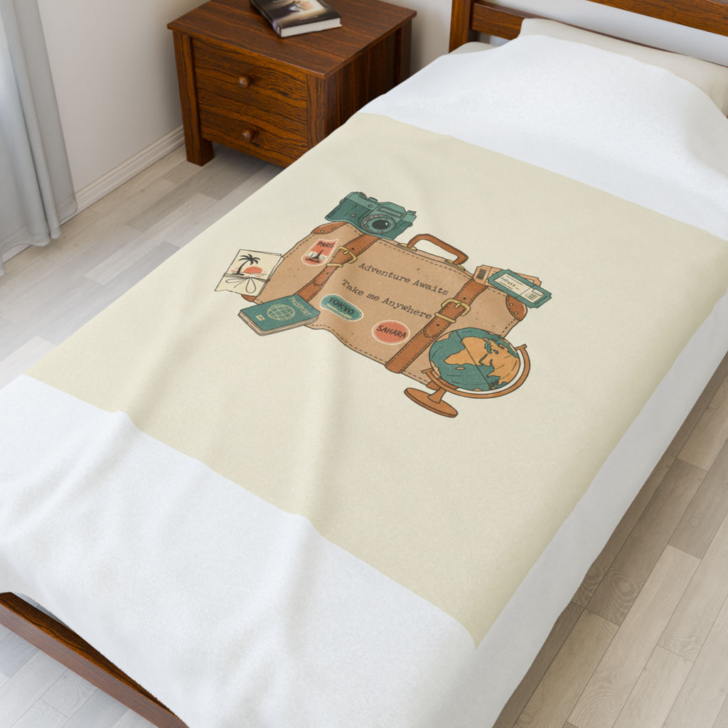 Wanderlust Postage Travel Stamp Blanket | Retro Postcard Vintage