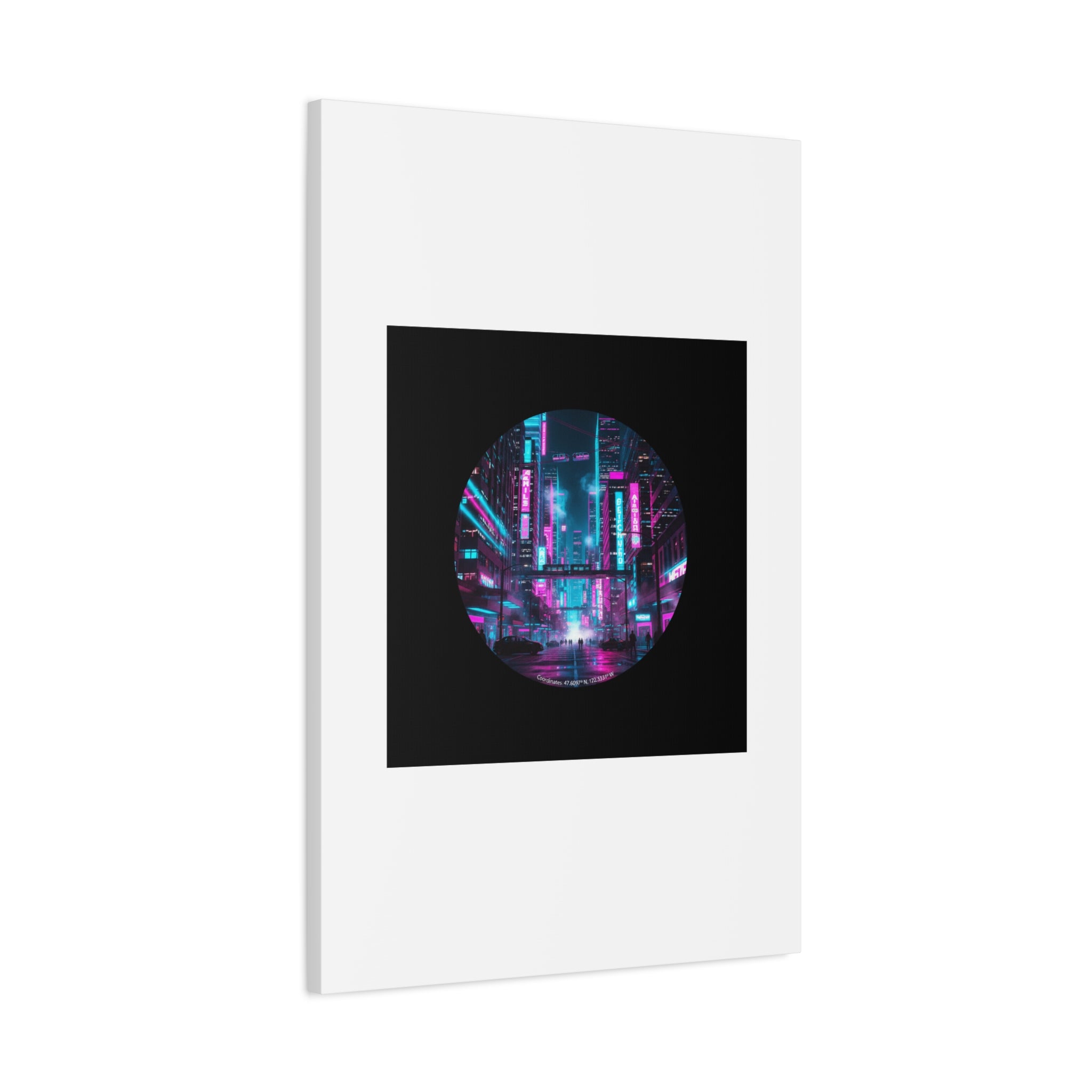 Neon Cyberpunk Cityscape Canvas | synthwave skyline, future city art