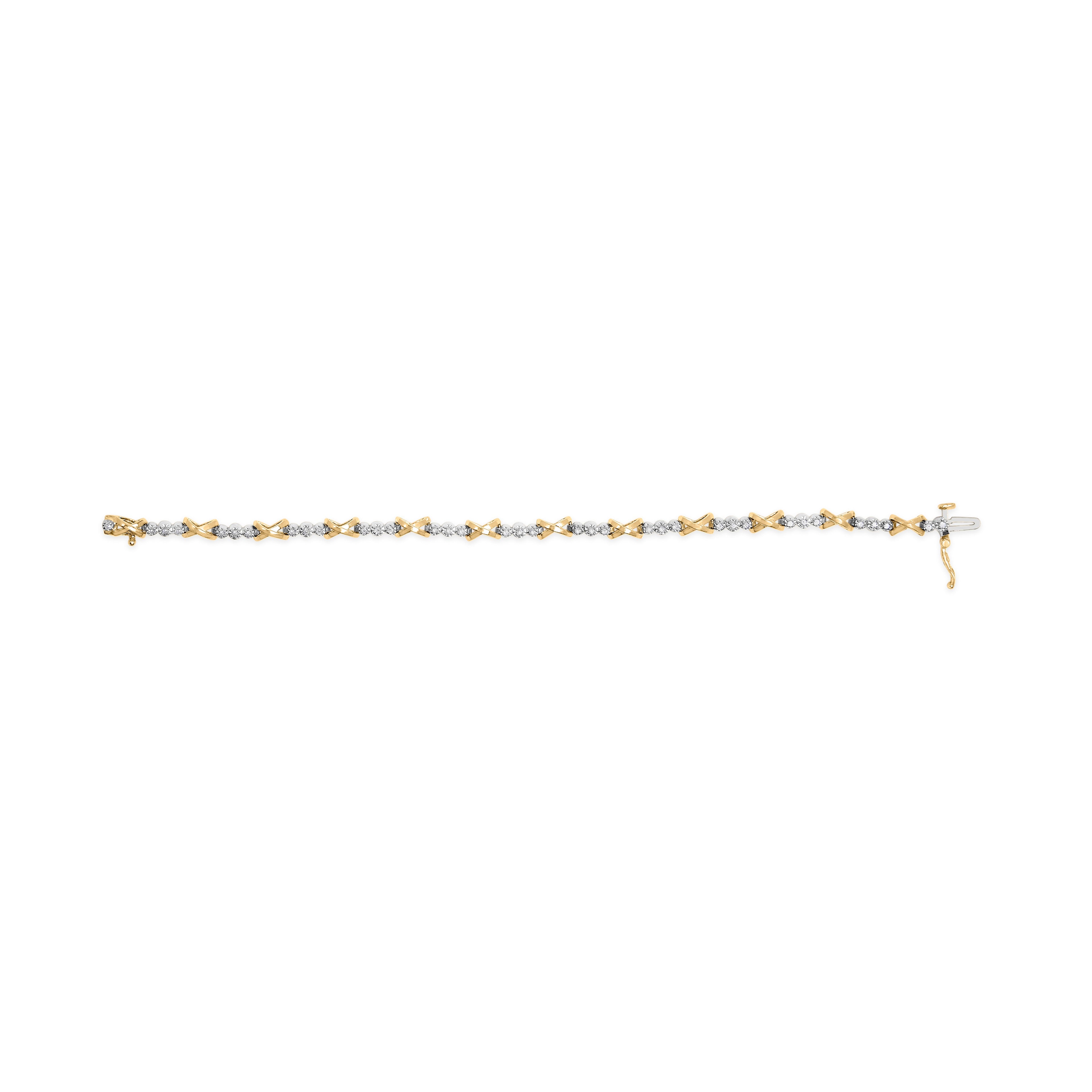 10K Two-Tone Gold 1/2 Cttw Diamond Alternating 3 Stone and X-Link 7" Bracelet (I-J Color, I2-I3 Clarity)
