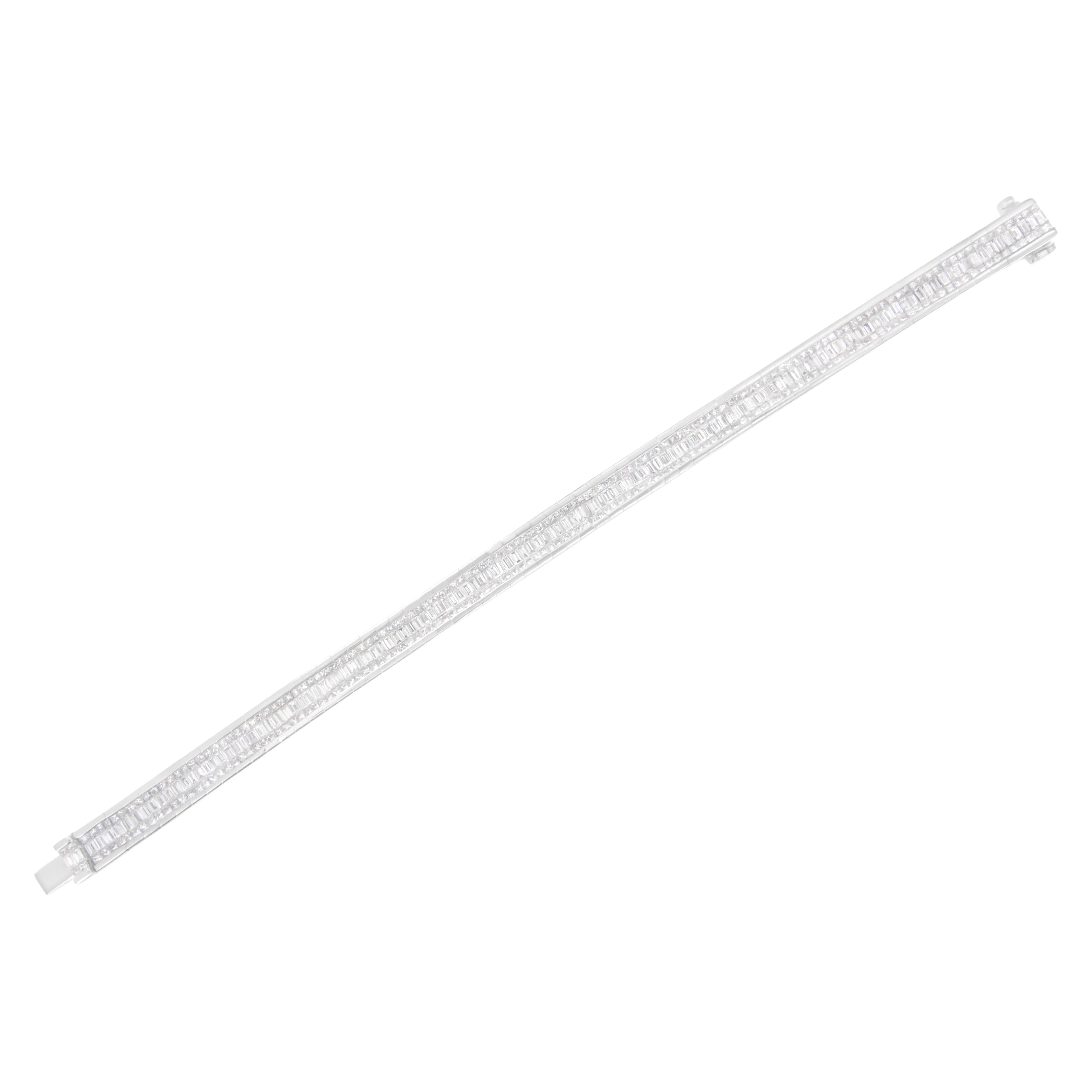 14K White Gold 7 7/8 Cttw Princess and Baguette Diamond Eternity Line Tennis Bracelet (G-H Color, SI1-SI2 Clarity) - 7" Inches