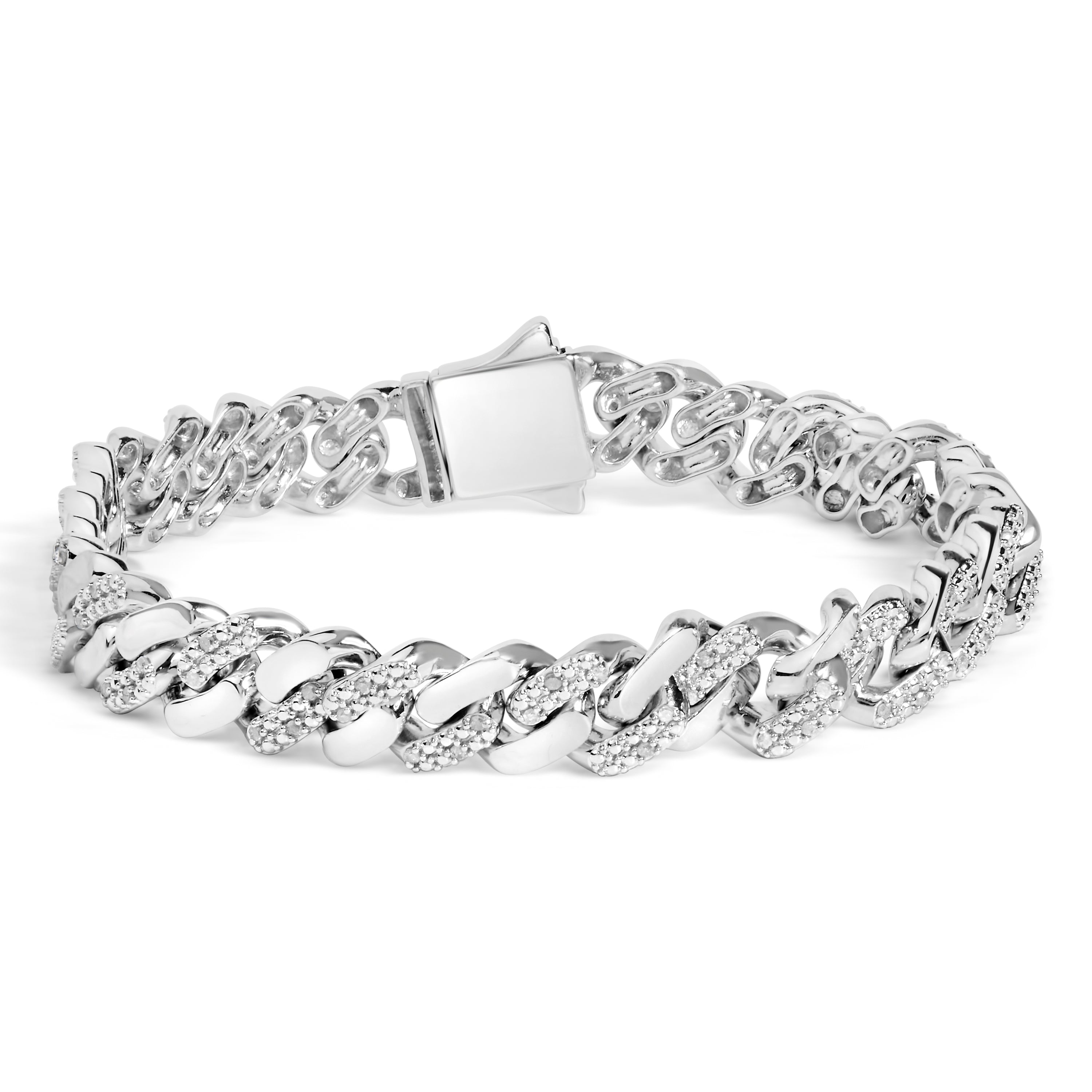 14K Yellow Gold Plated .925 Sterling Silver 1/2 Cttw Diamond Cuban Curb Chain Bracelet (I-J Color, I3 Clarity) - 8.5" Inches