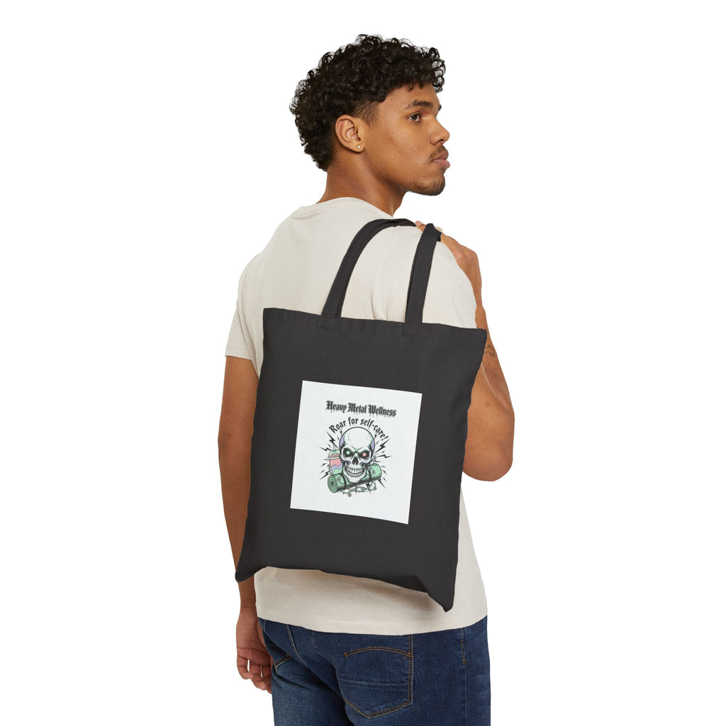 Heavy Metal Wellness Skull Tote | gothic wellness quote, edgy self-care merch