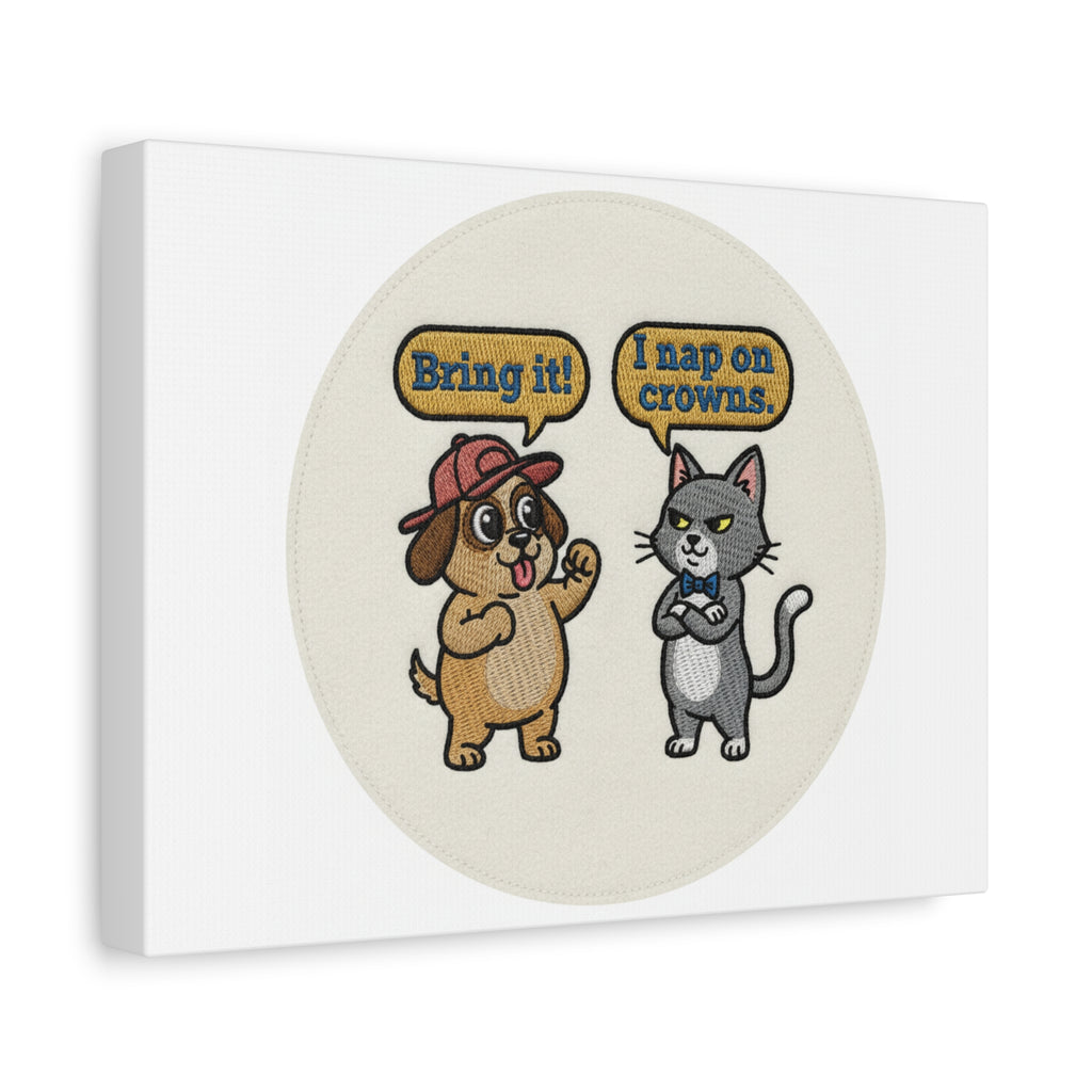 Funny Cat vs Dog Canvas | Pet Rivalry Wall Art